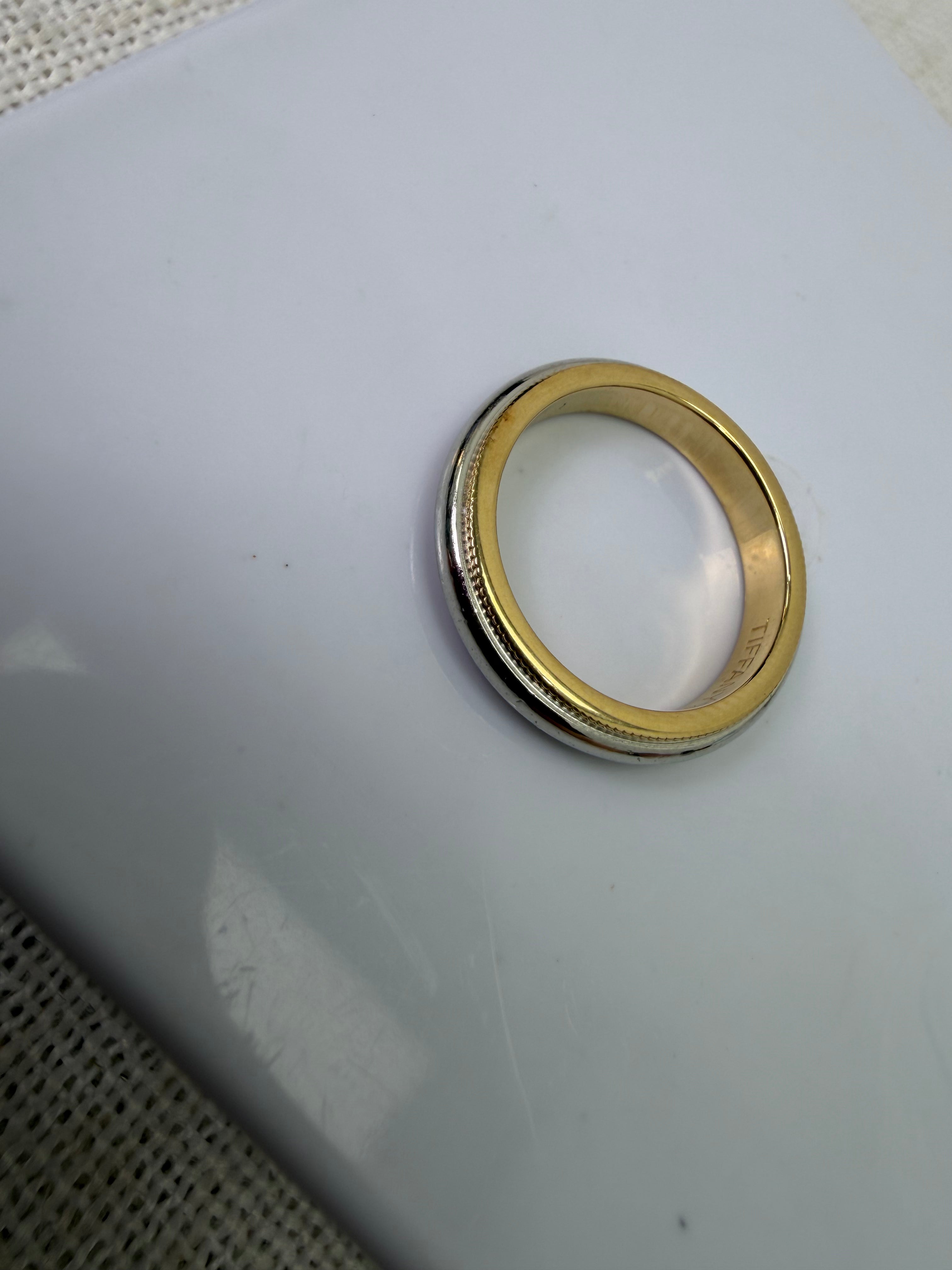 Tiffany & Co. Platinum & 18k Yellow Gold 3mm Ring Size 5