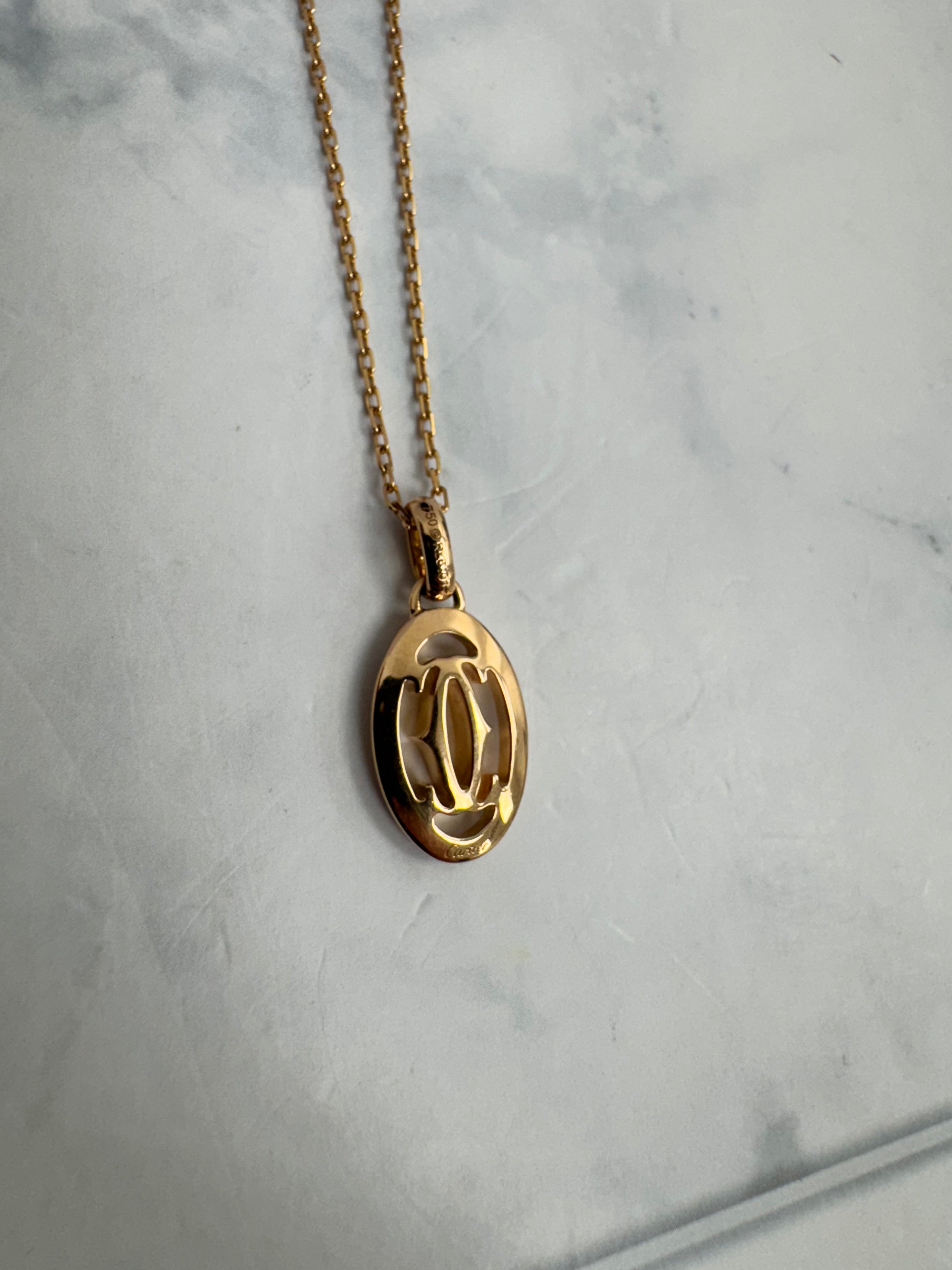 LIKE NEW - Cartier Rose Gold Double C De Cartier Diamond Logo Pendant Necklace