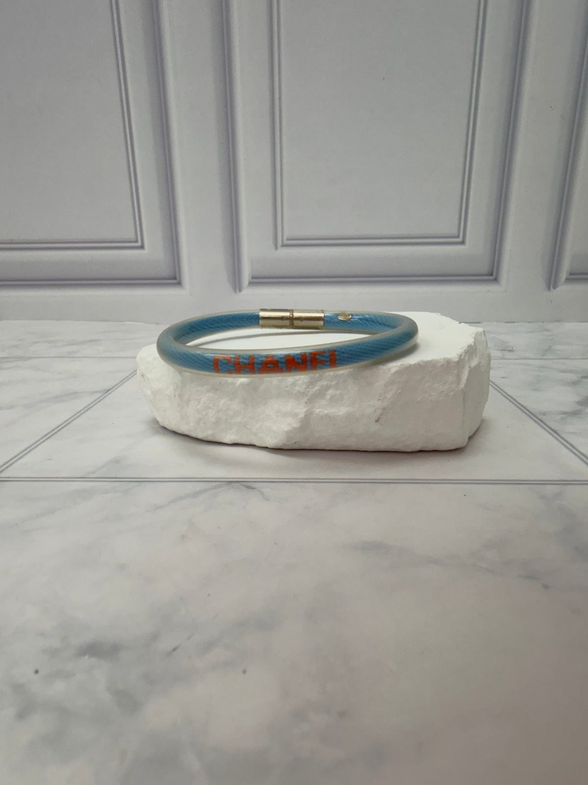 Chanel Blue Rubber Sport Line Logo Tube Bracelet