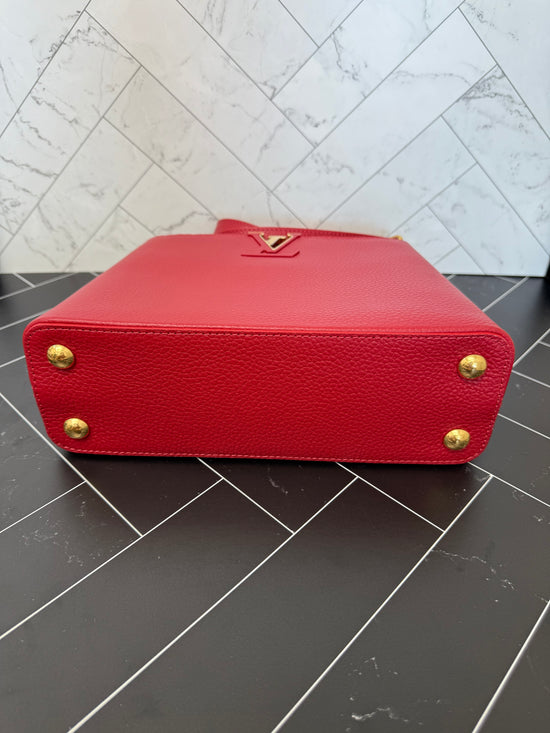 LIKE NEW- Louis Vuitton Red Leather Capucines BB