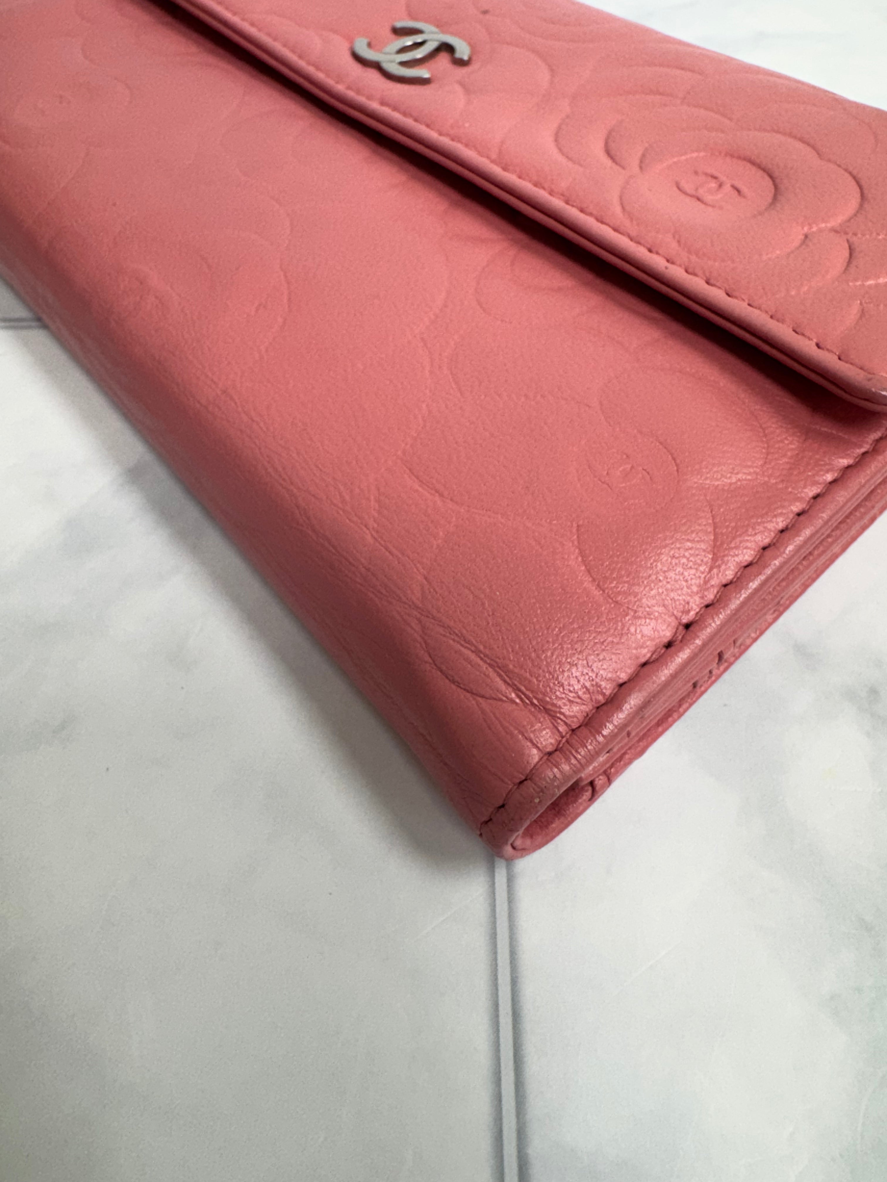 Chanel Pink Camellia Leather Long Wallet