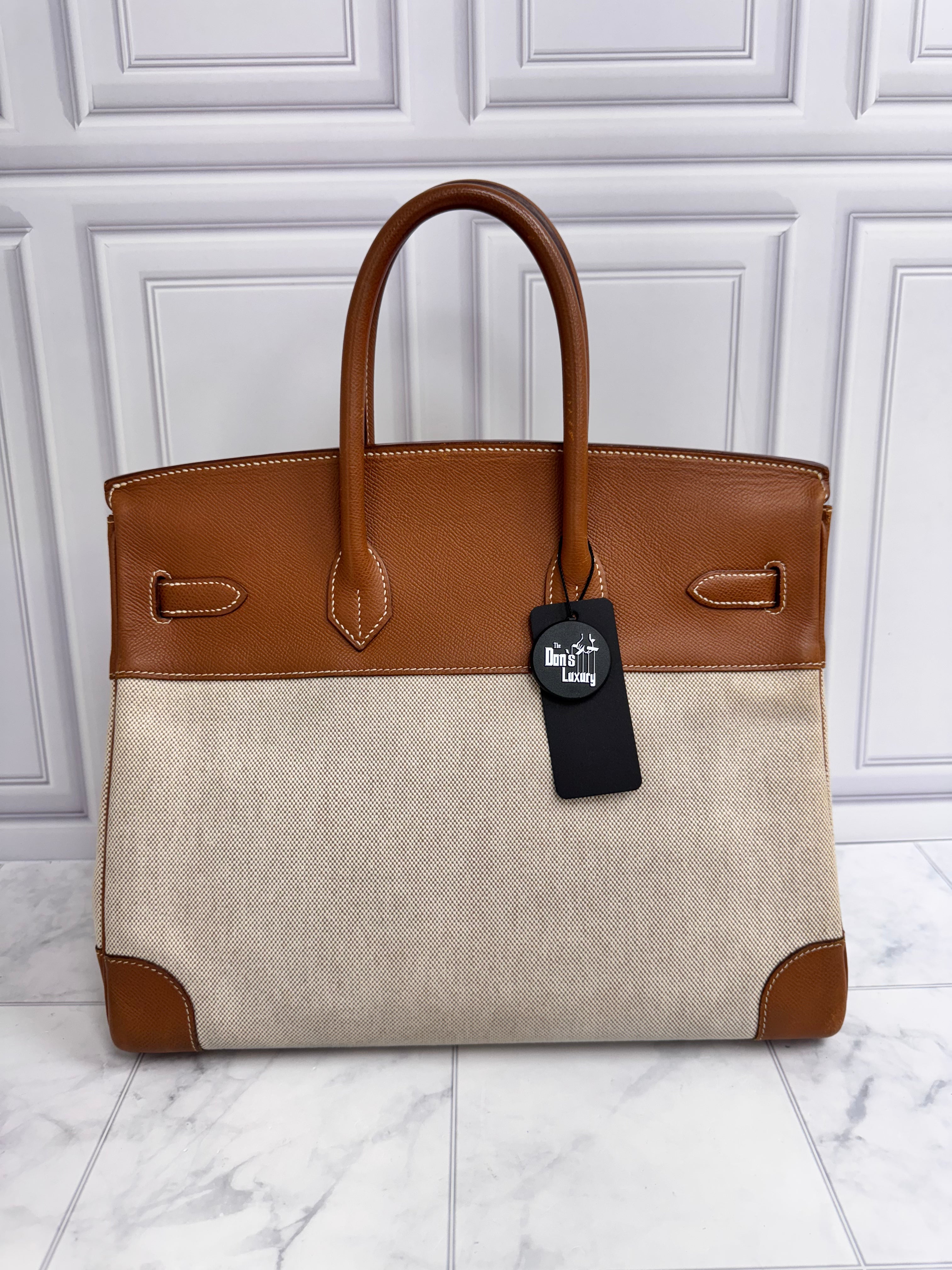 Hermes Ecru Toile H Canvas And Gold Courchevel Birkin 35