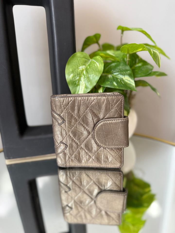 Chanel Bronze Quilted Lambskin Cambon Compact Wallet