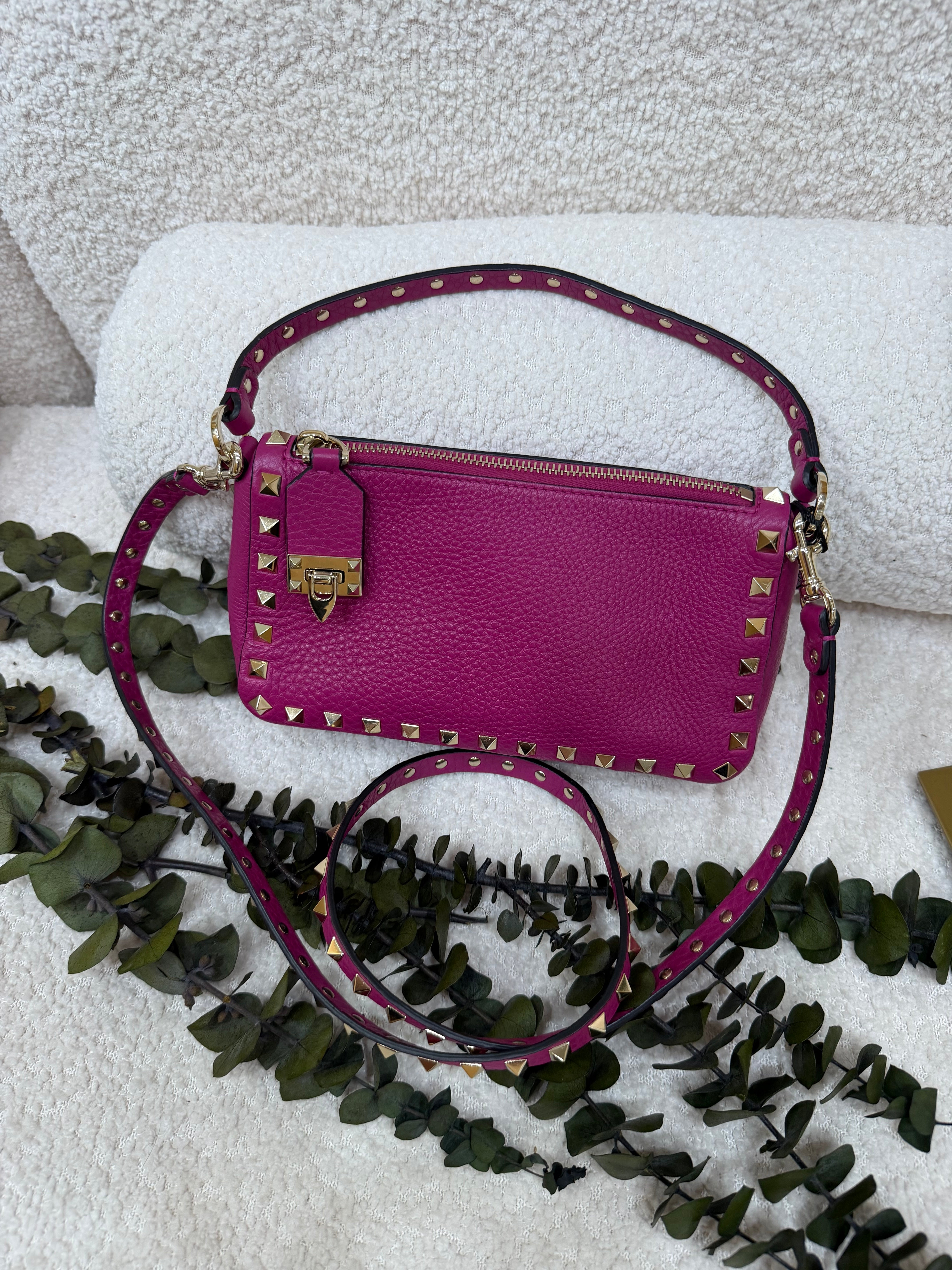 Valentino Dark Fuchsia Grainy Leather Rockstud Shoulder Bag