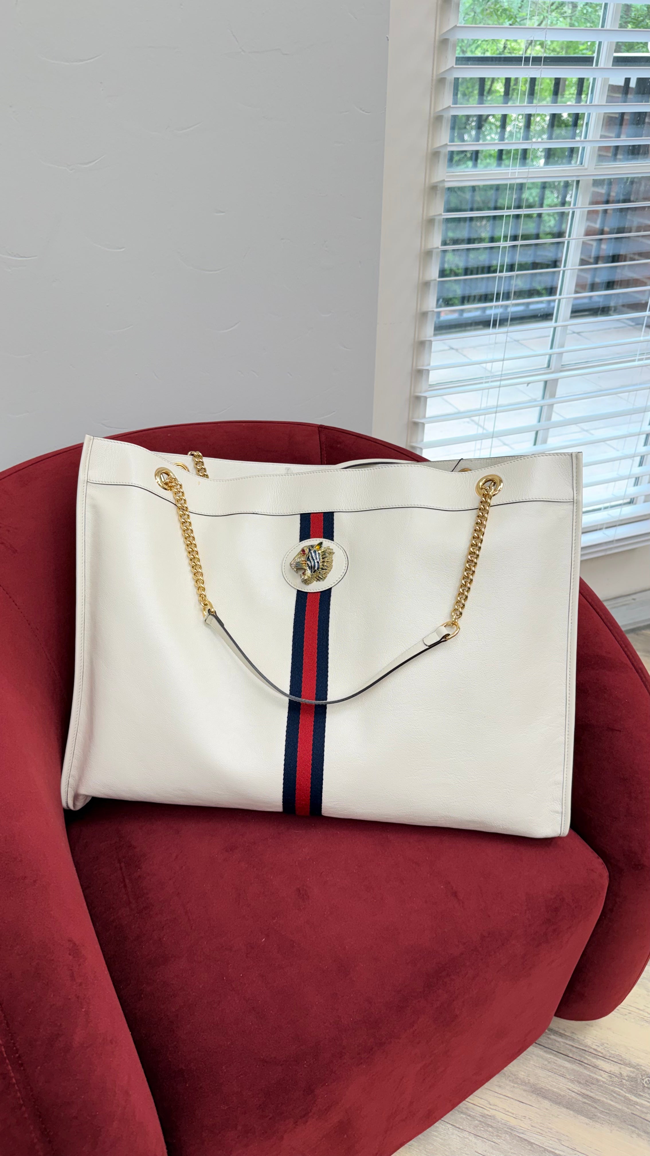 *DONS DROP* Gucci White Leather Web Rajah Large Tote