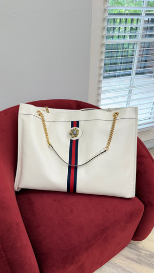 *DONS DROP* Gucci White Leather Web Rajah Large Tote