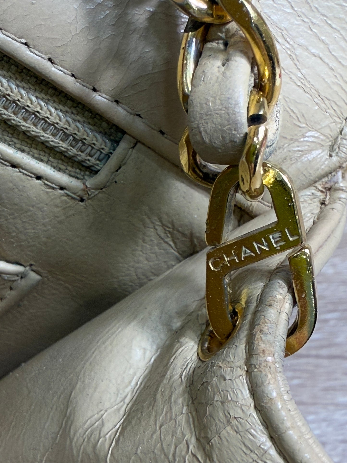 Chanel Vintage Quilted Beige Lambskin Diana Flap Bag