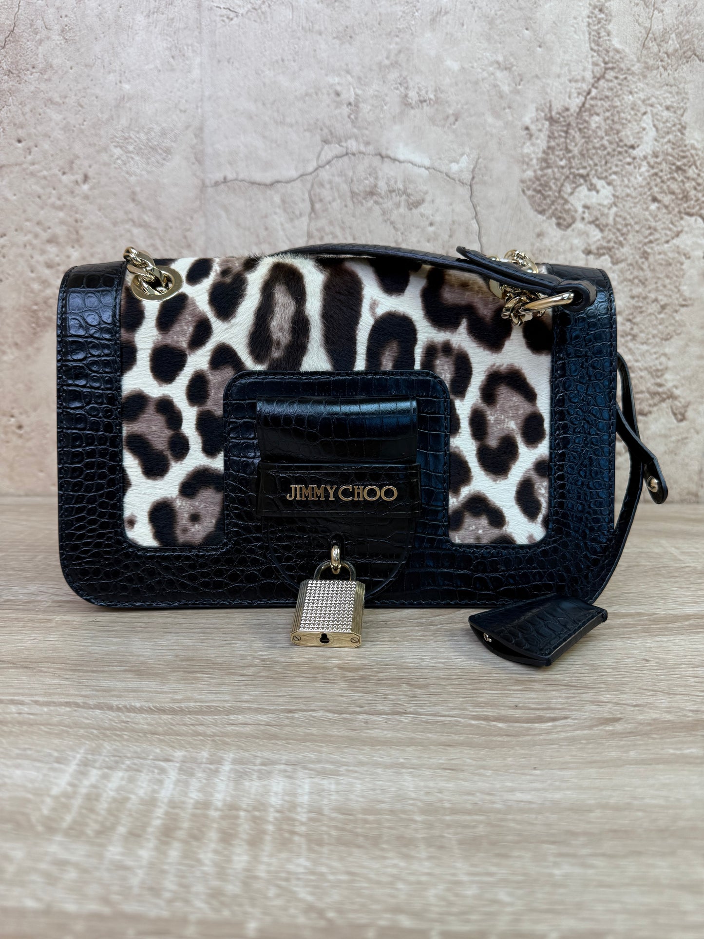 Jimmy Choo White Leopard Print Gwen Bag