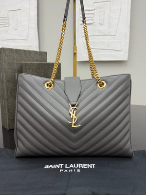 Saint Laurent YSL Grey Caviar Shopping Tote