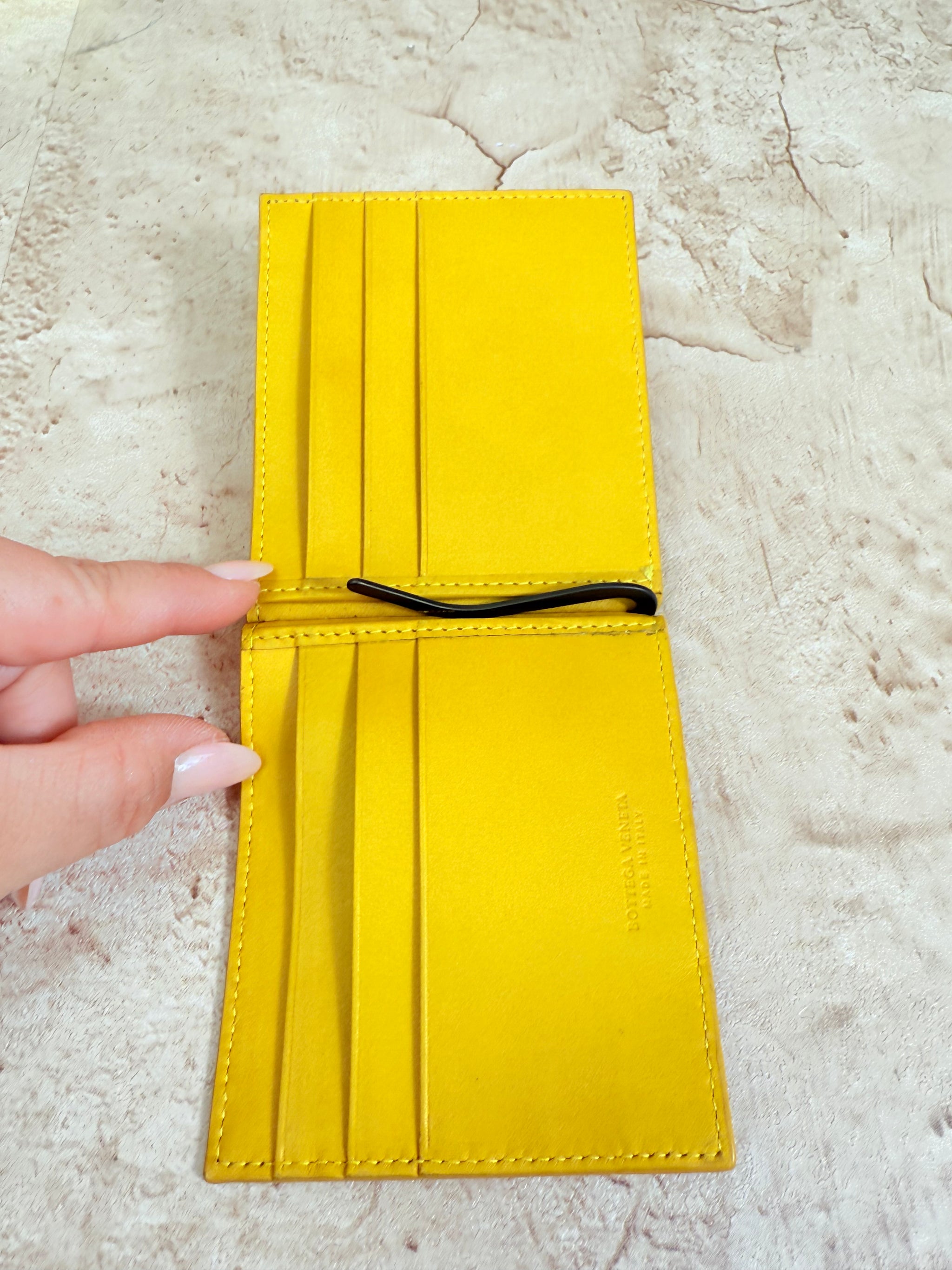 Bottega Veneta Yellow Intrecciato Weave Leather Wallet