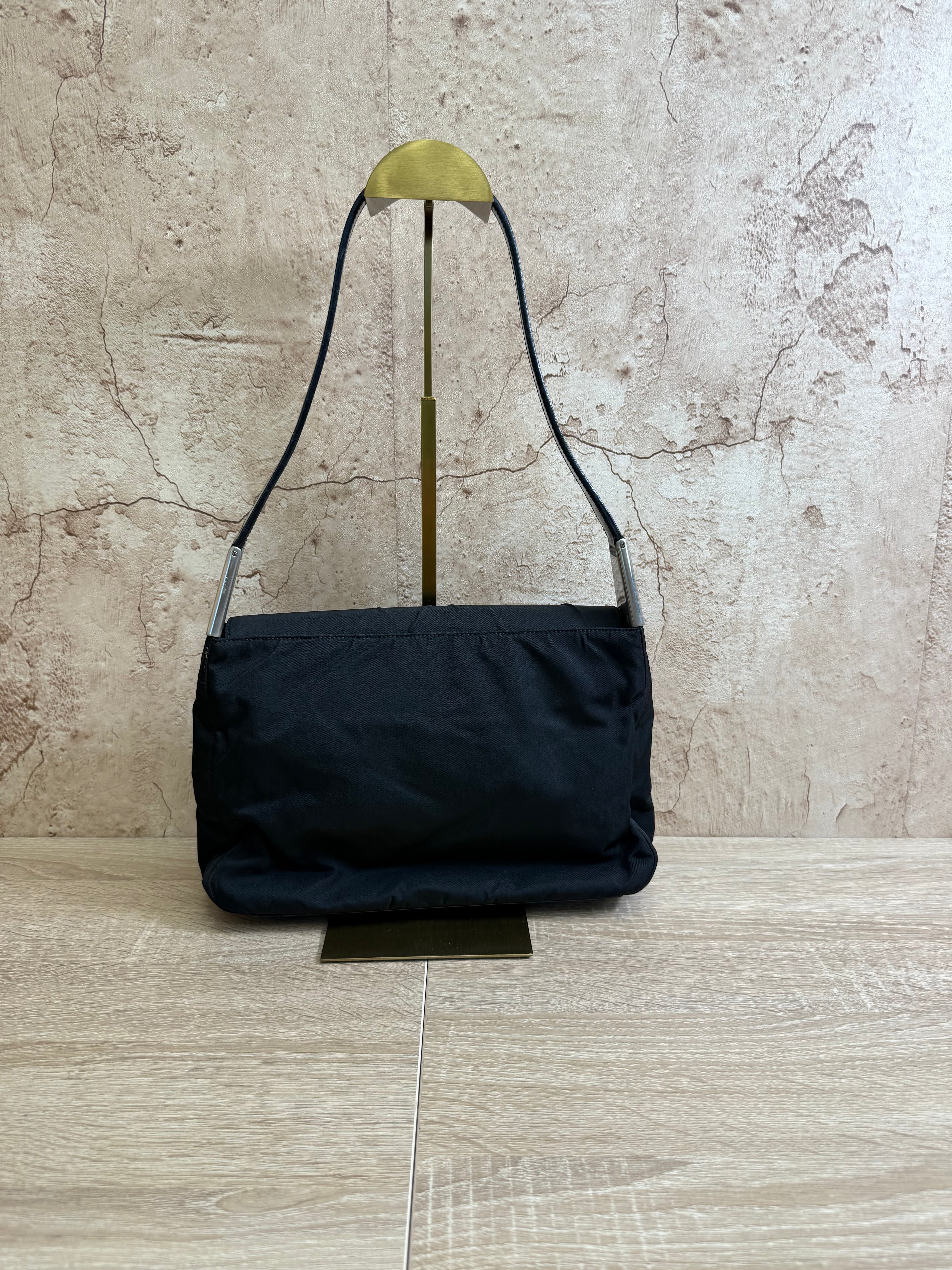 Prada Black Nylon & Leather Shoulder Bag