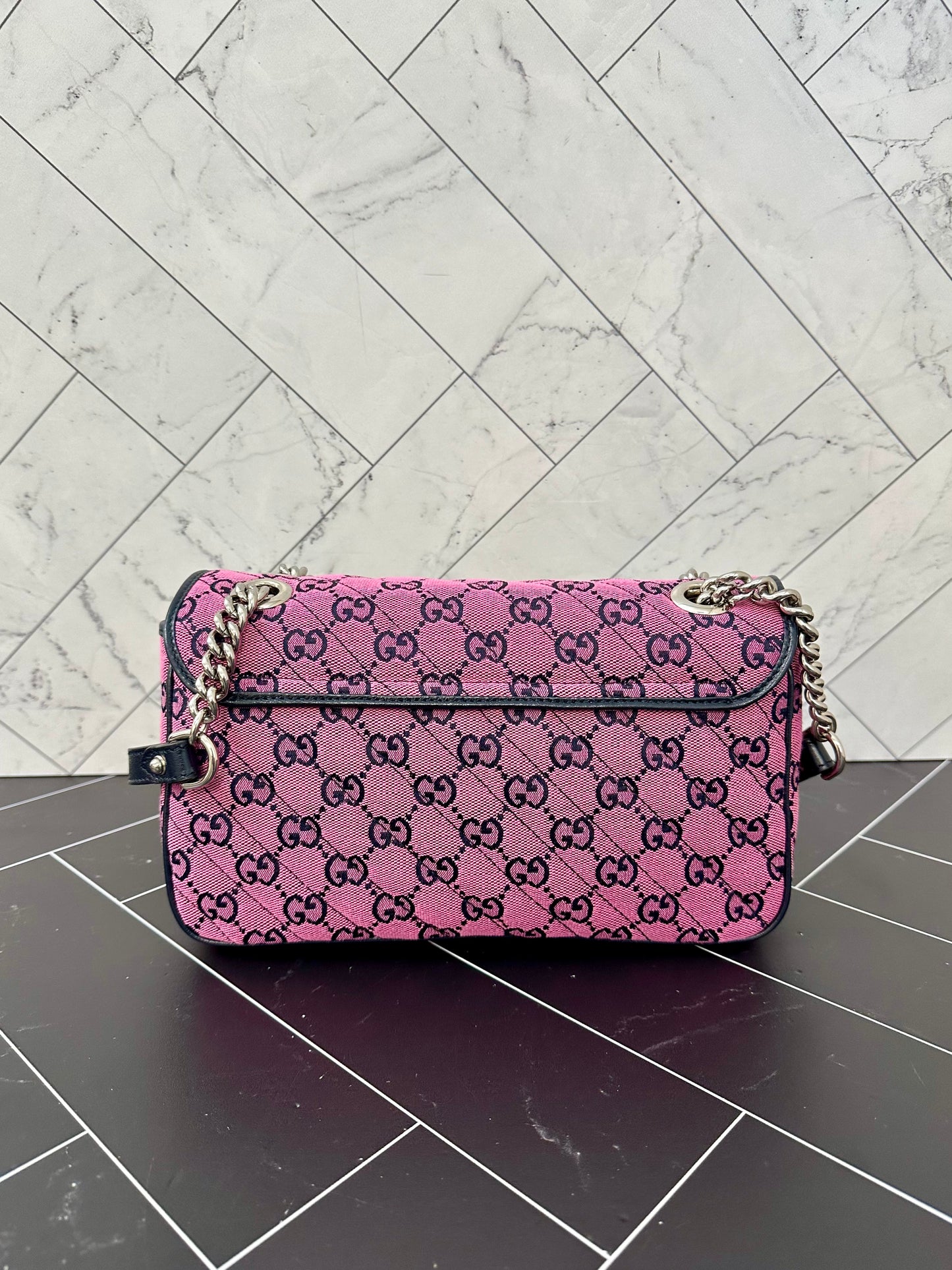 BRAND NEW Gucci Pink Canvas Small Marmont Crossbody Bag