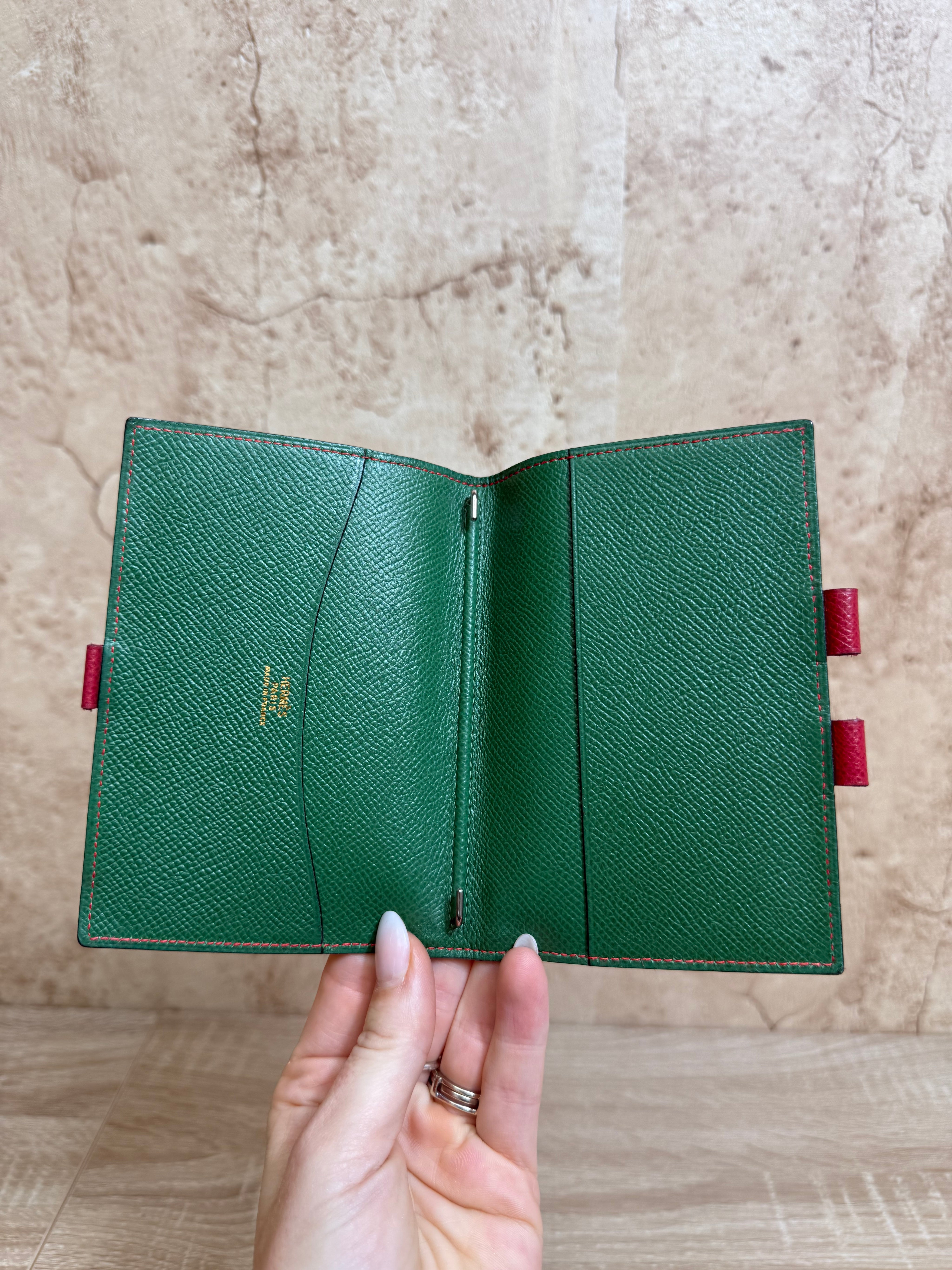 Hermes Red & Green Leather Passport Holder