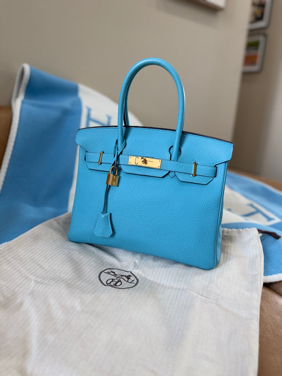 Hermes Bleu de Nord Togo Leather Birkin 30 with Gold Hardware