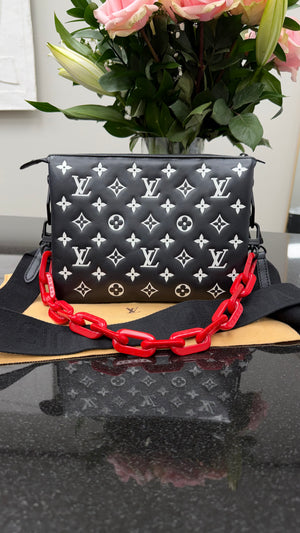 Louis Vuitton Black & White Embossed Lambskin Leather Coussin PM