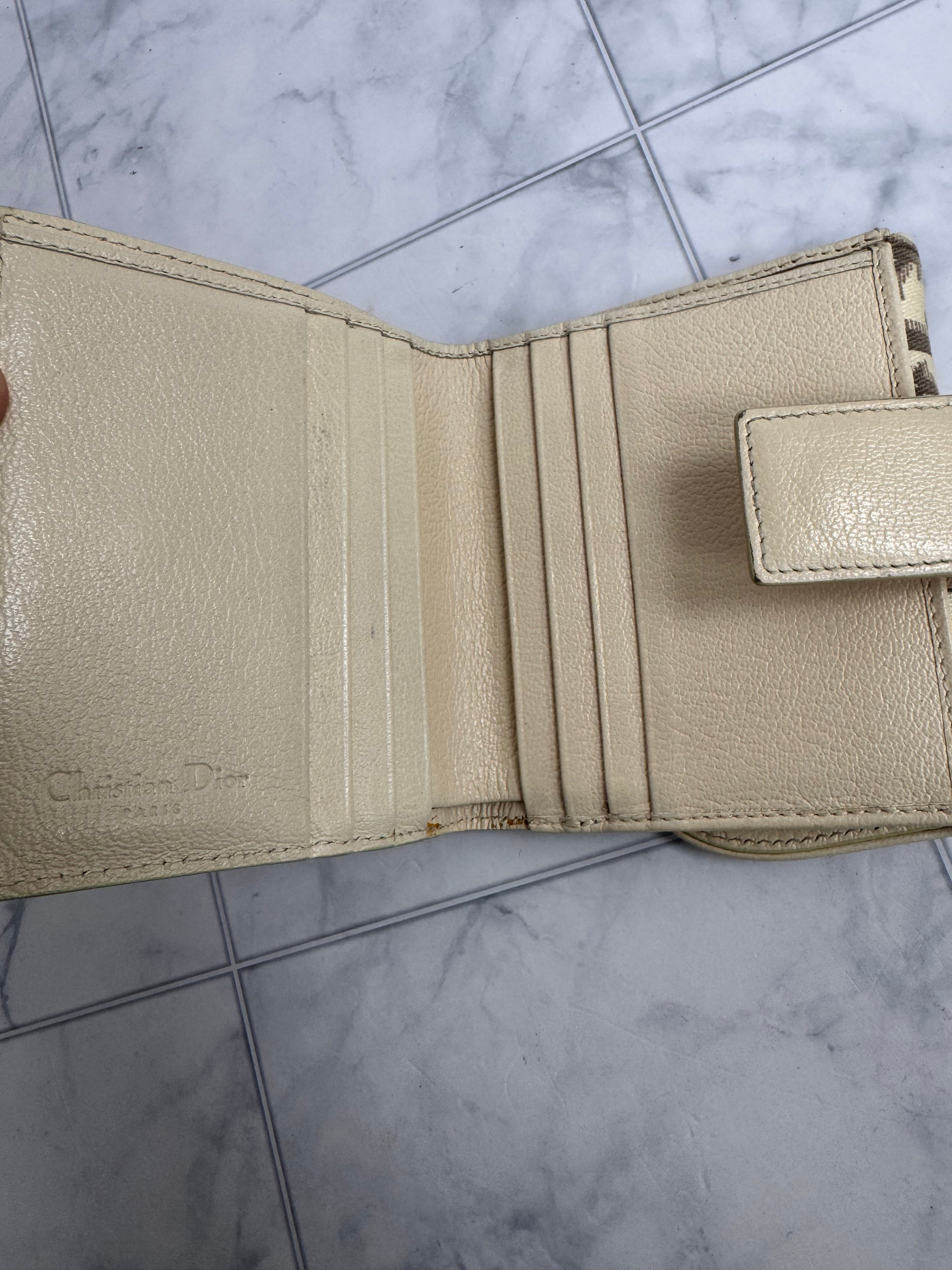 Christian Dior Beige Canvas Floral Embroidered Saddle Compact Wallet