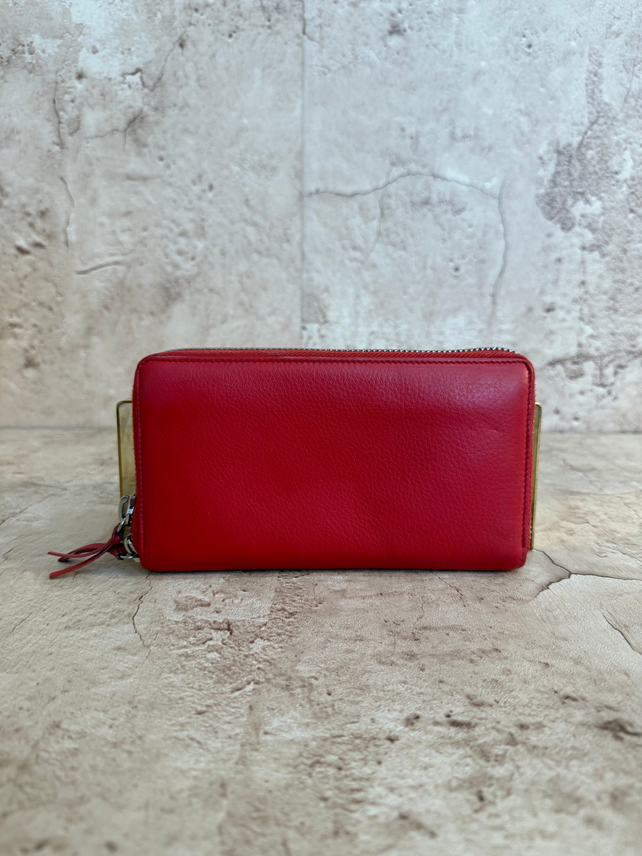 Balenciaga Red Calfskin Leather Zippy Wallet