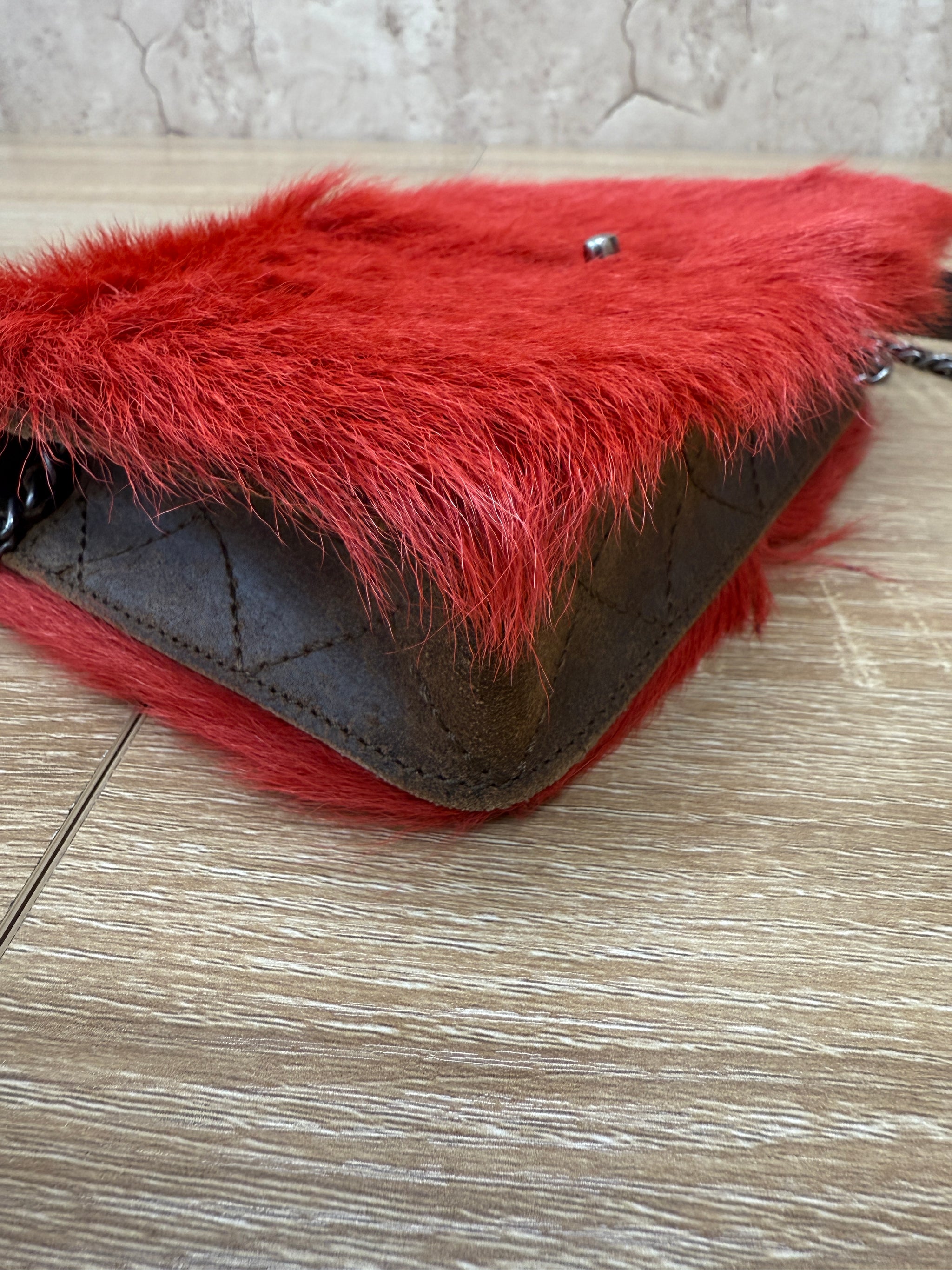 Chanel Red Goat Hair Wallet On Chain
