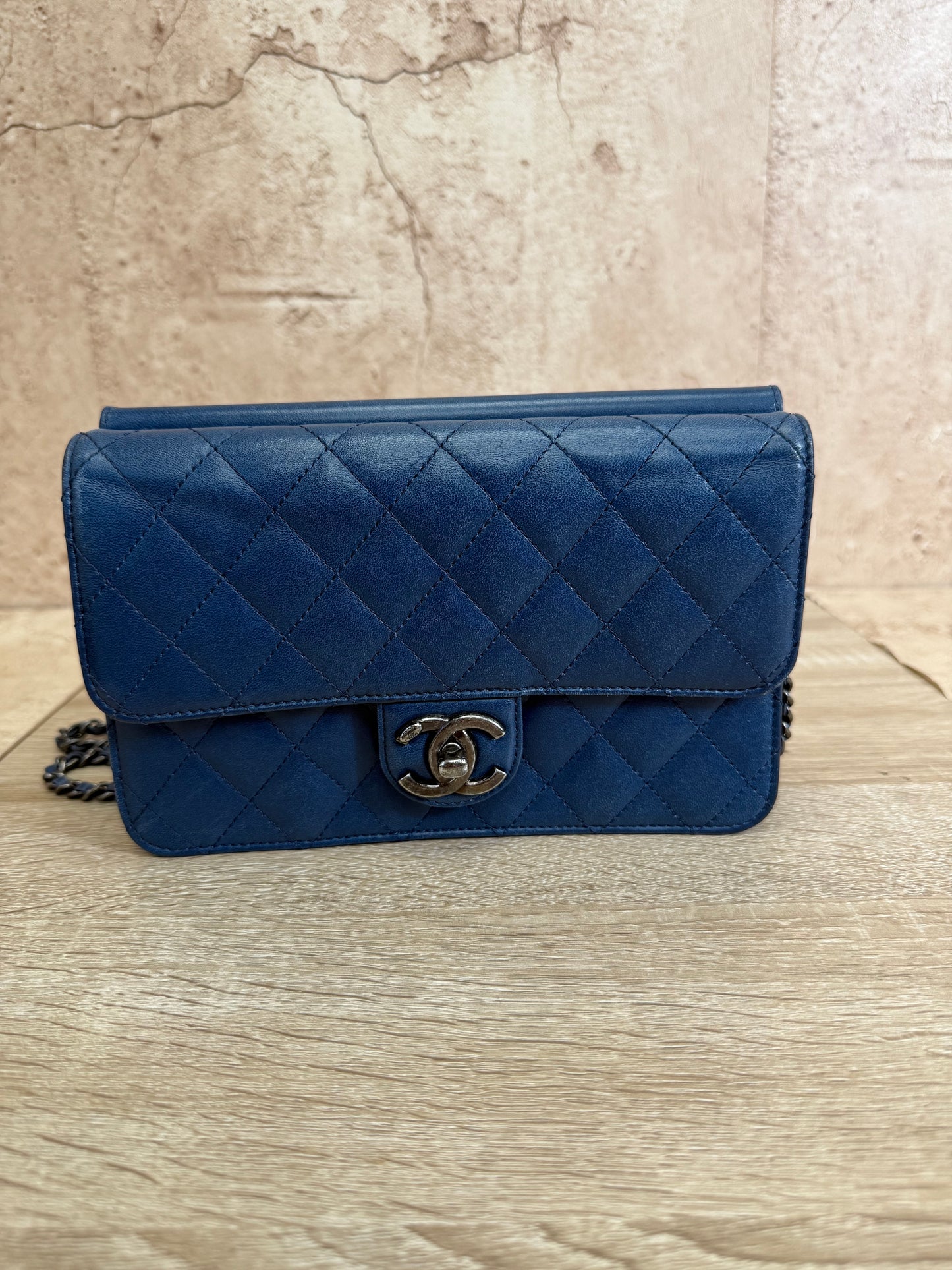 Chanel Blue Quilted Lambskin Wallet on a Chain