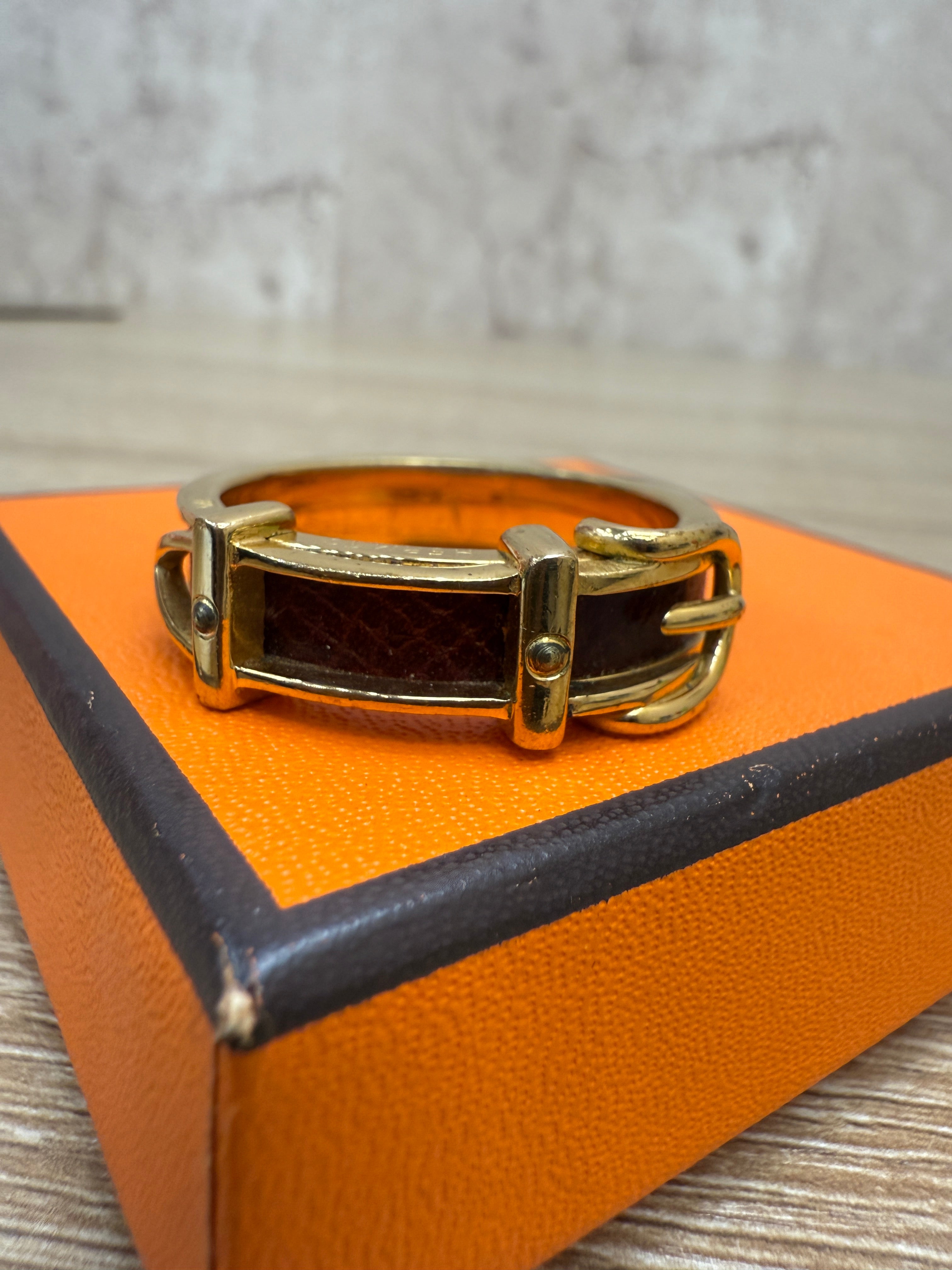 Hermes Jumbo Gold & Burgundy Leather Belt Buckle Scarf Ring