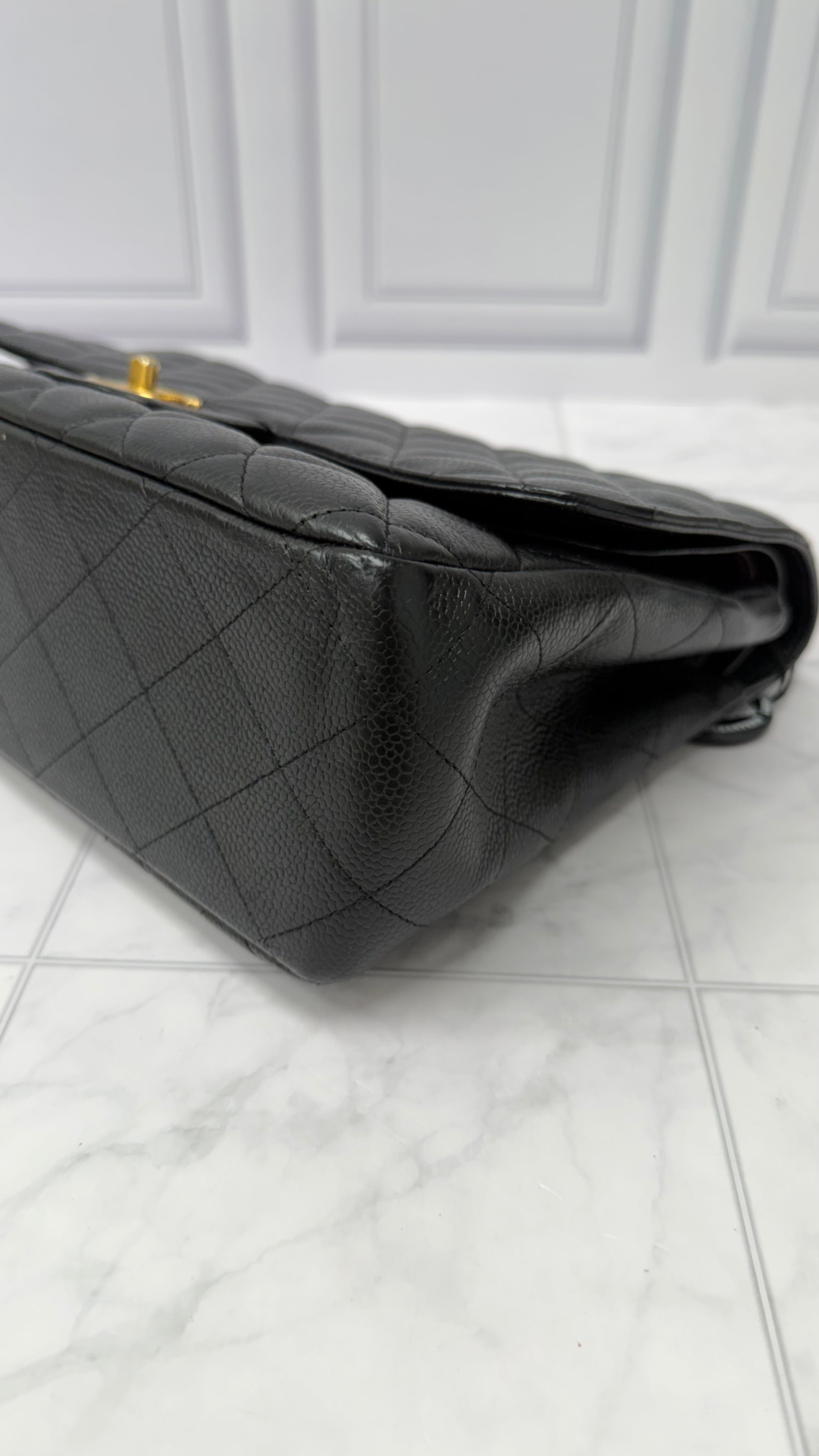 *DONS DROP* Chanel Black Quilted Caviar Jumbo Double Classic Flap Chain Shoulder Bag