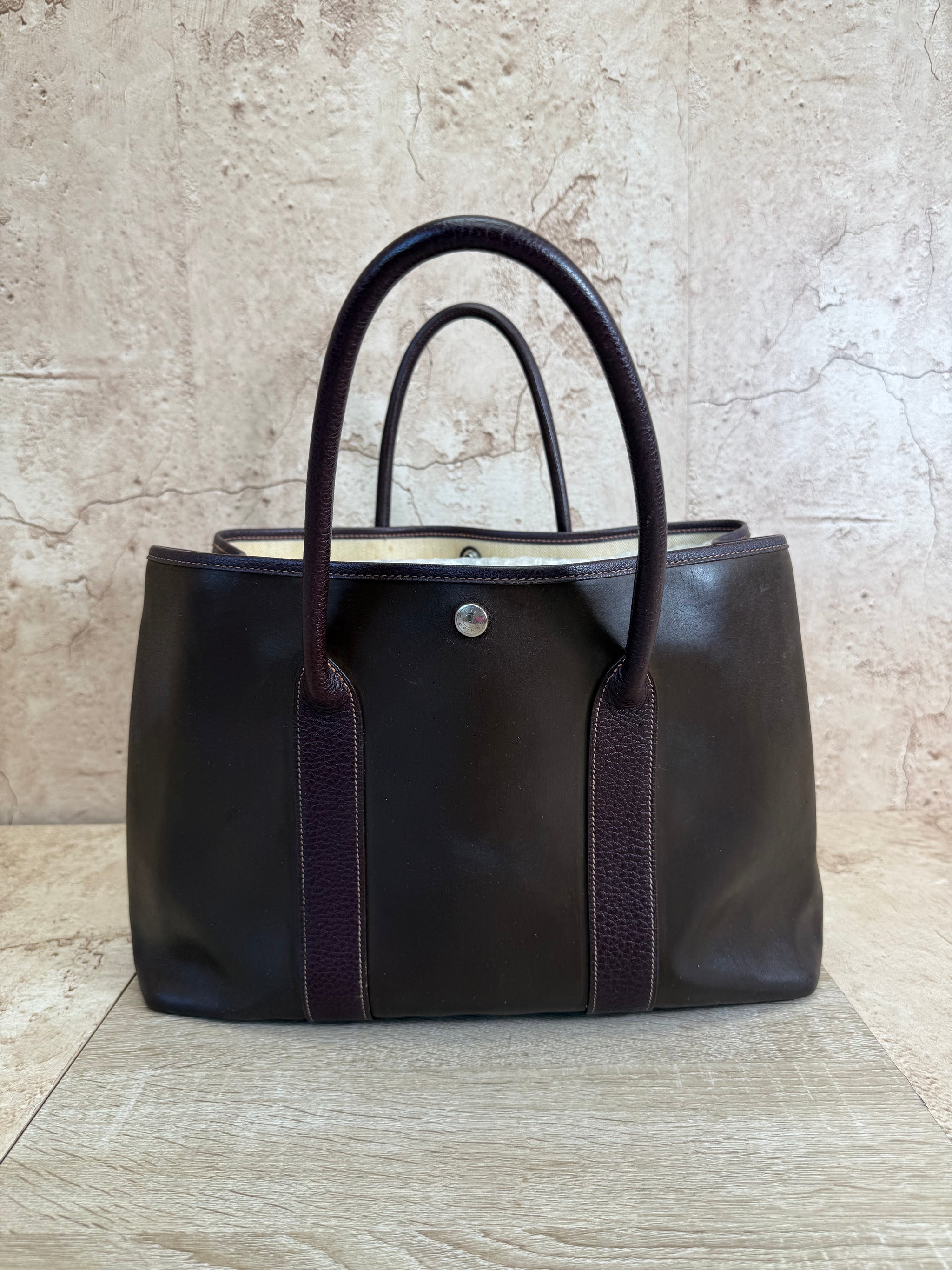Hermes Brown Leather Garden Party PM Tote