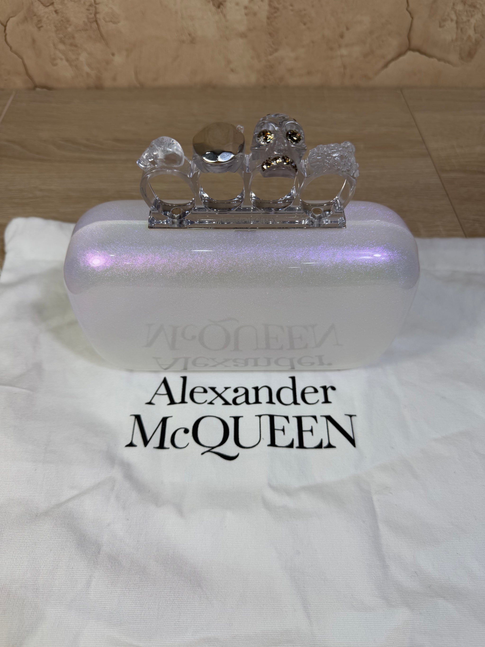 Alexander McQueen Iridescent Plexiglass Small Knuckle Box Clutch