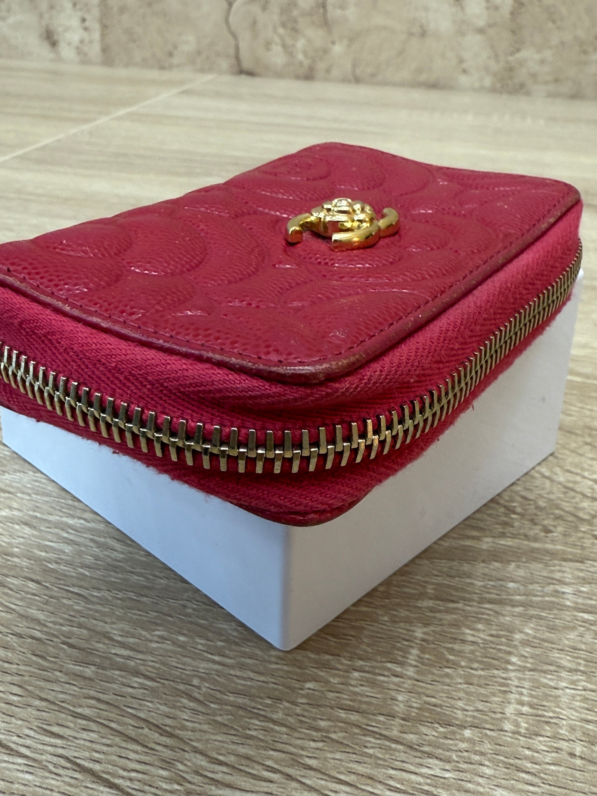 Chanel Pink Caviar Camellia Zippy Coin Case