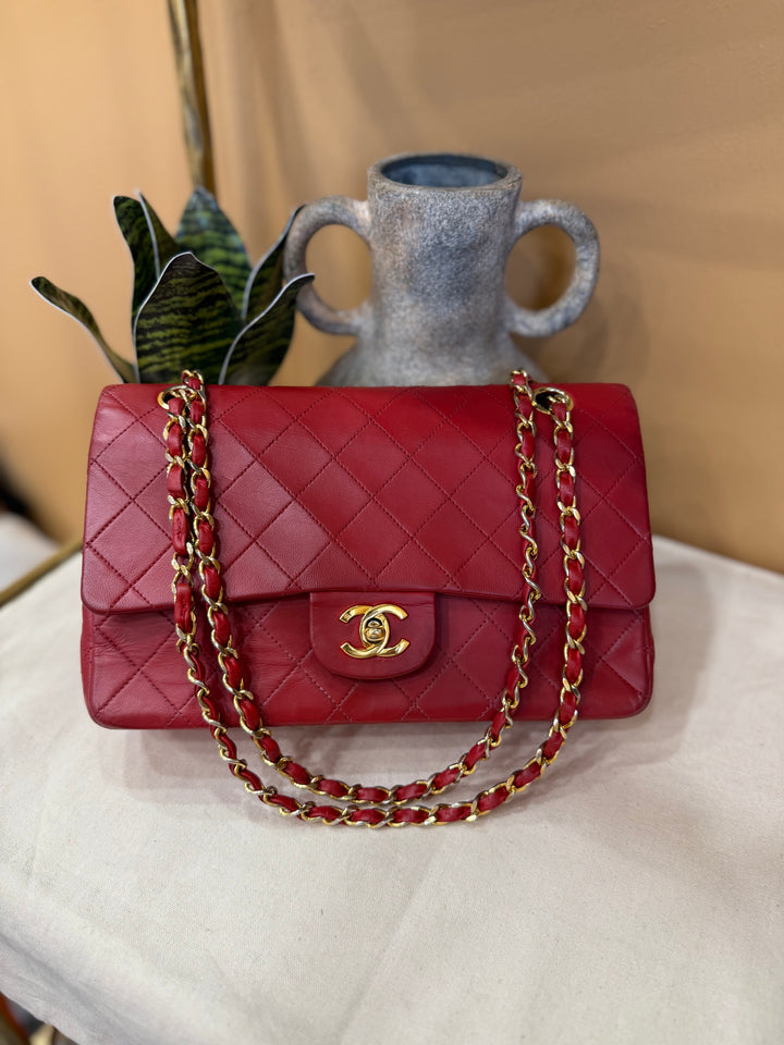 Chanel Red Calfskin Quilted Medium Double Flap Bag