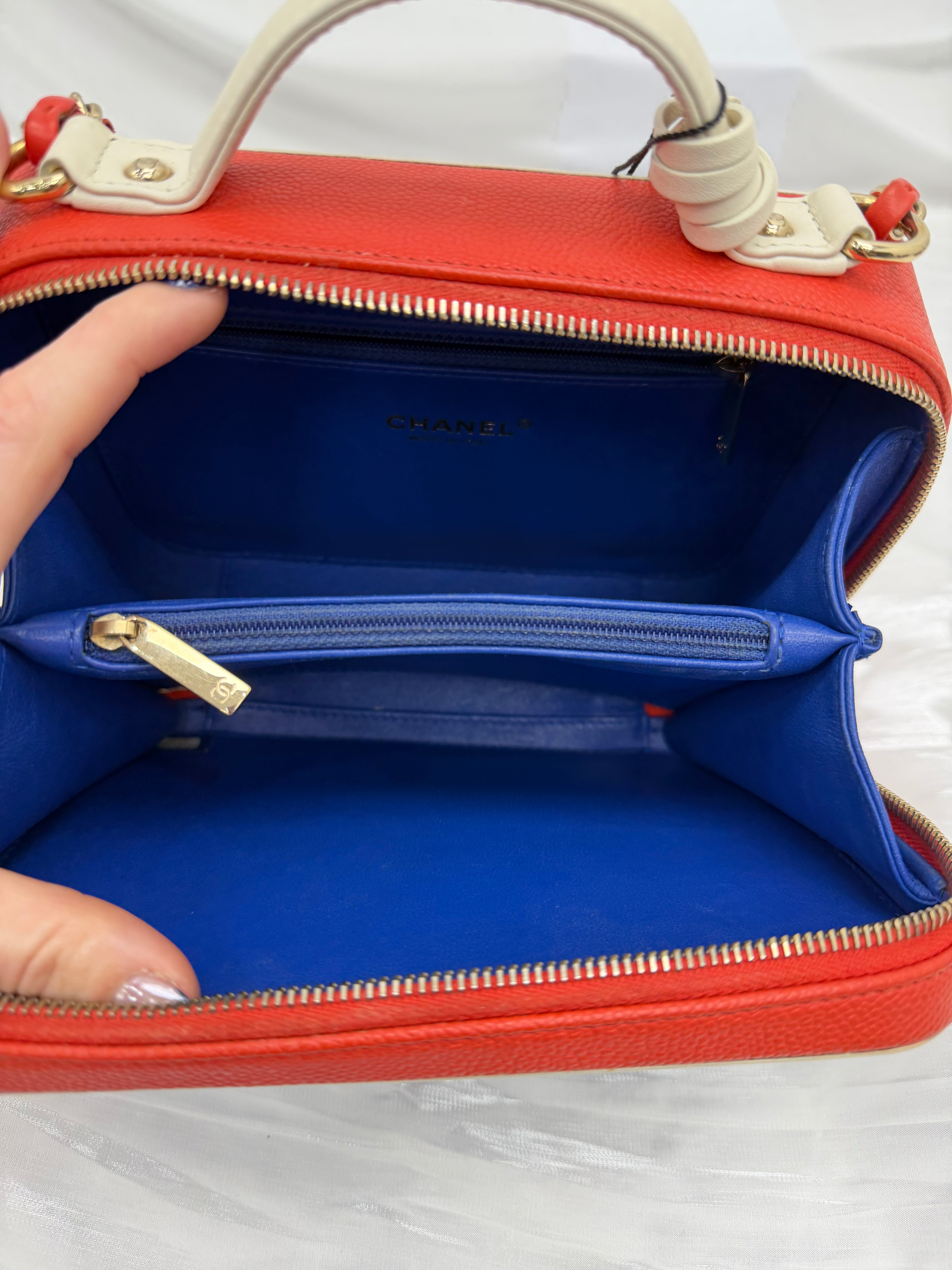Chanel Red White & Blue Caviar Medium Filigree Vanity Case