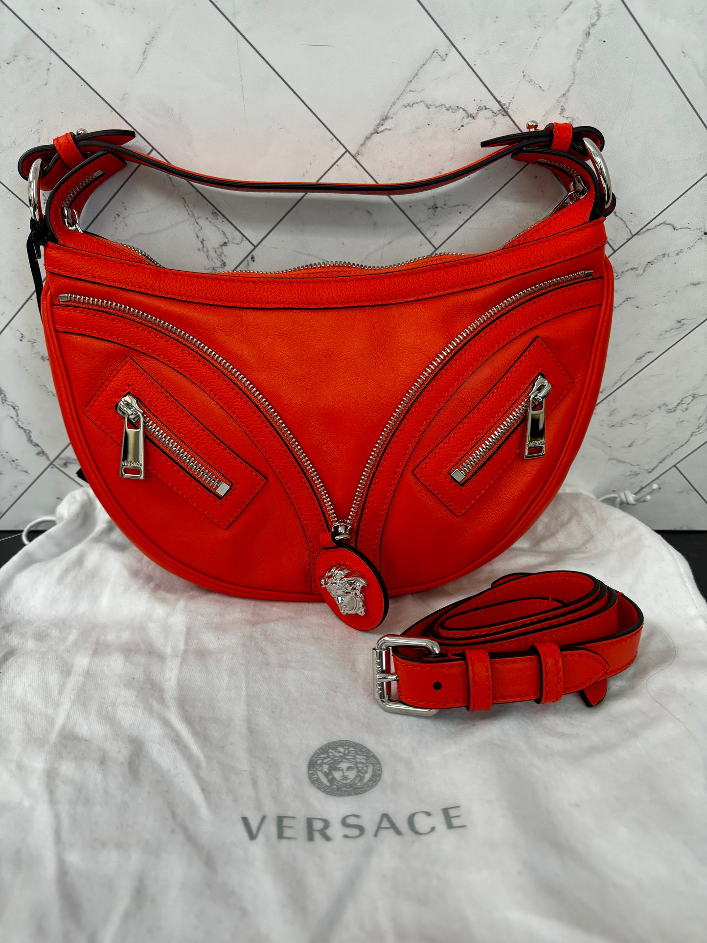 BRAND NEW Versace Orange Two Way Small Hobo Bag
