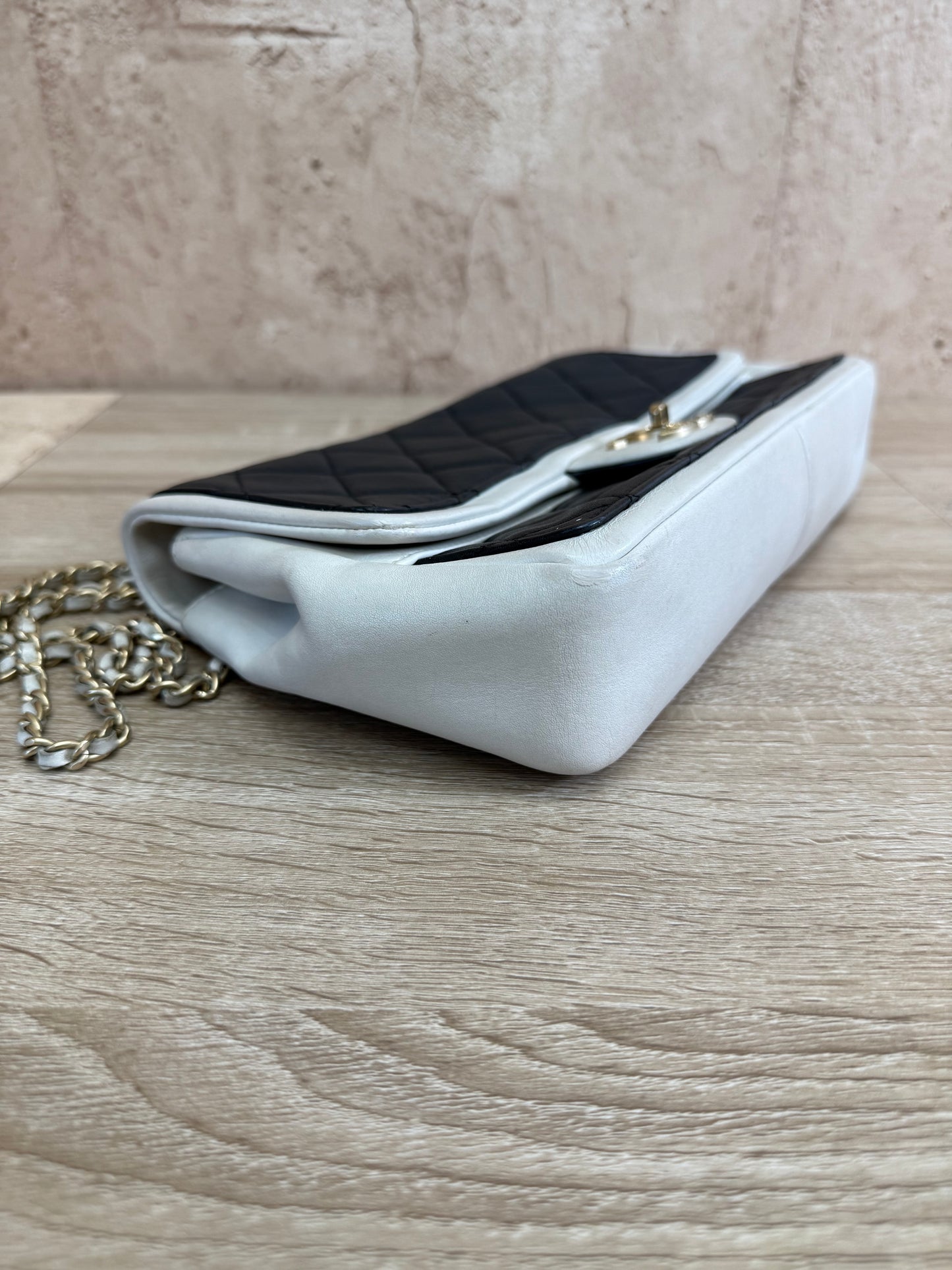 Chanel Black & White Quilted Lambskin Medium Single Flap Bag