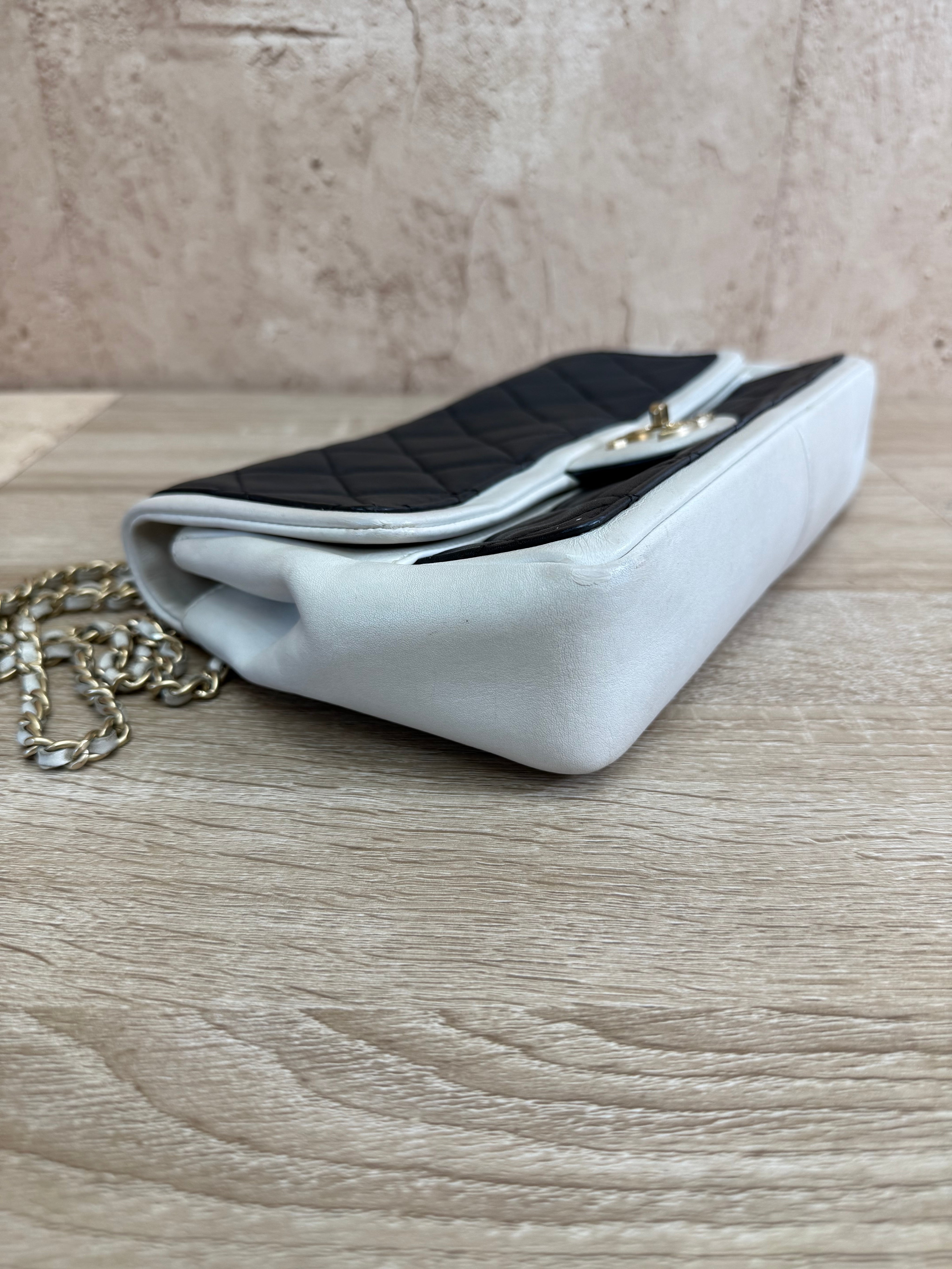 Chanel Black & White Quilted Lambskin Medium Single Flap Bag