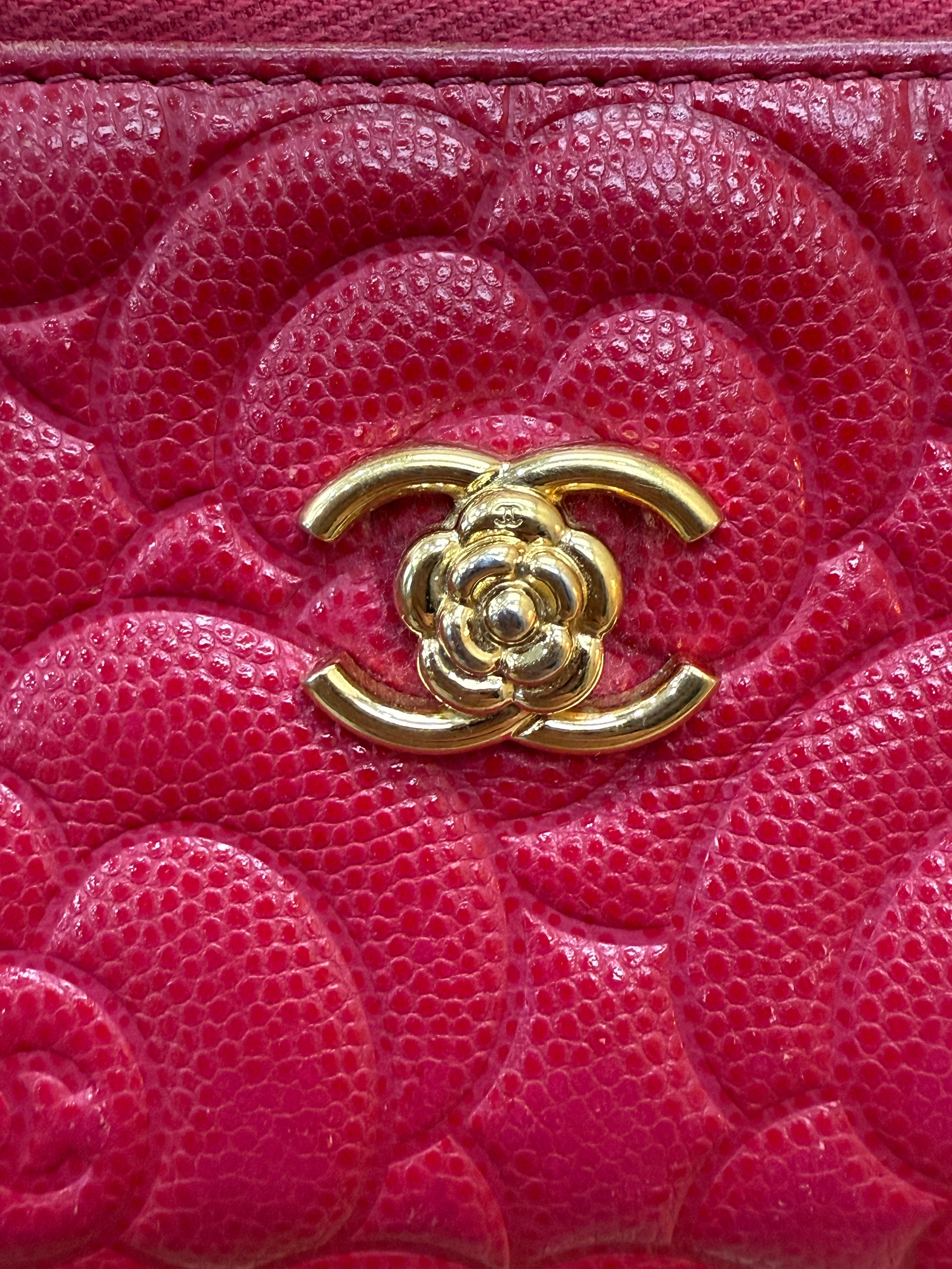 Chanel Pink Caviar Camellia Zippy Coin Case