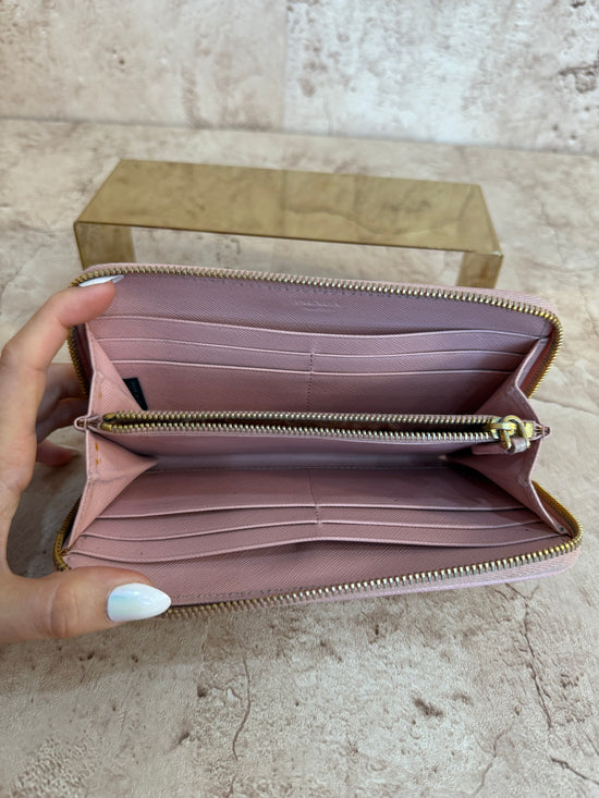 Prada Pink & White Diamond Leather Stitch Zippy Wallet