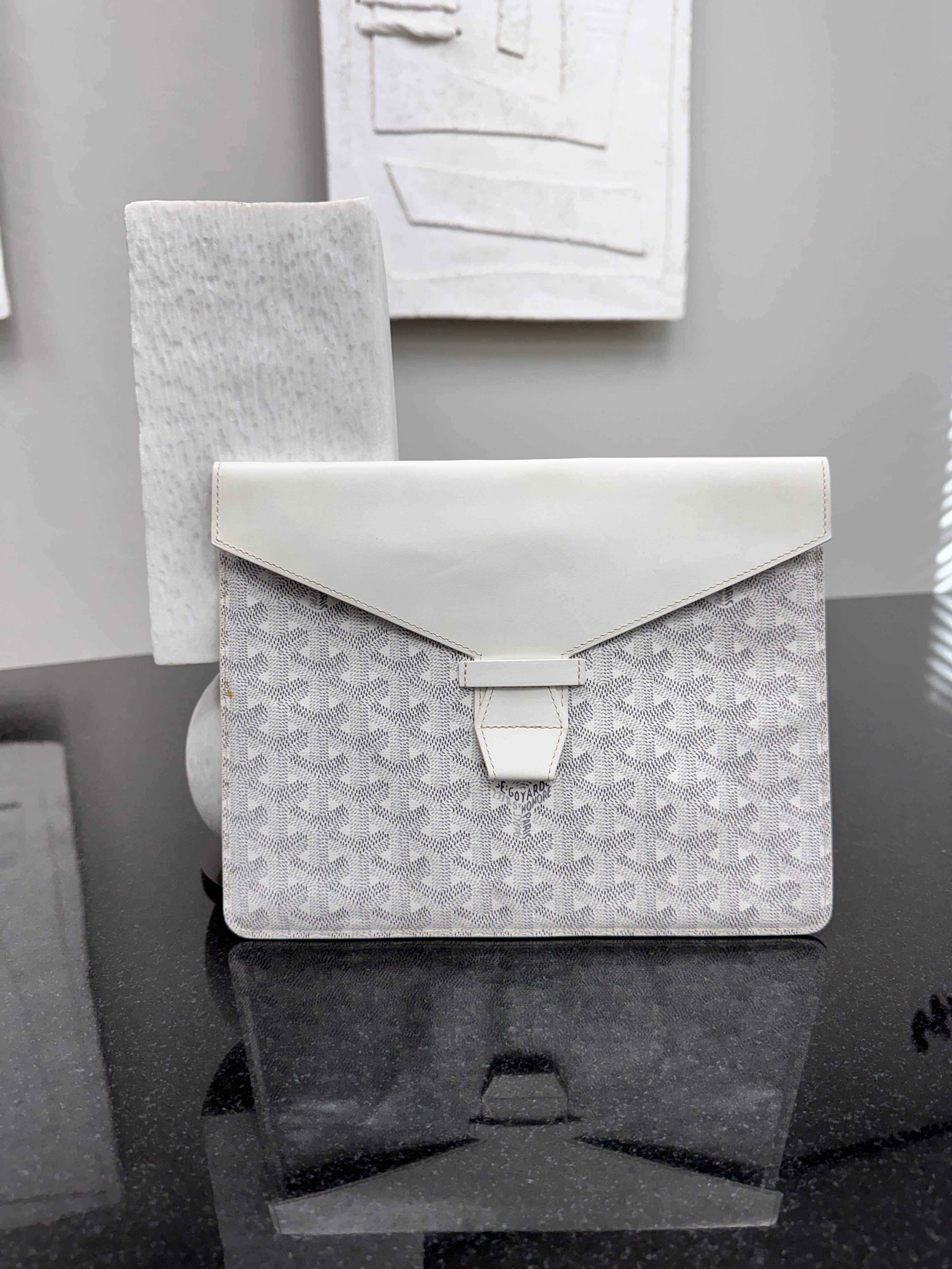 Goyard White Goyardine Camondo MM Horizontal Clutch Bag