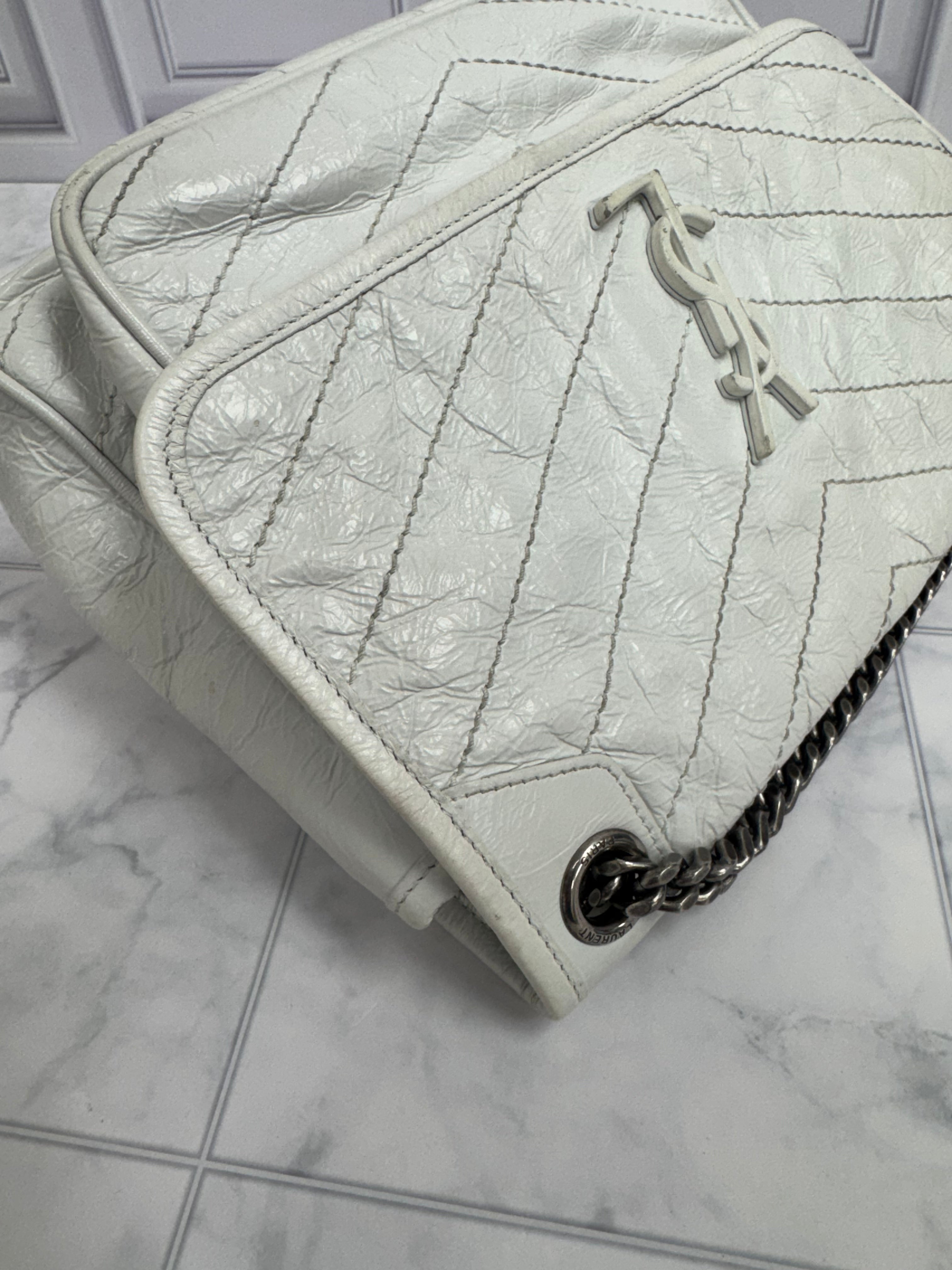 *DONS DROP* Saint Laurent YSL White Crinkled Leather Niki Shoulder Bag