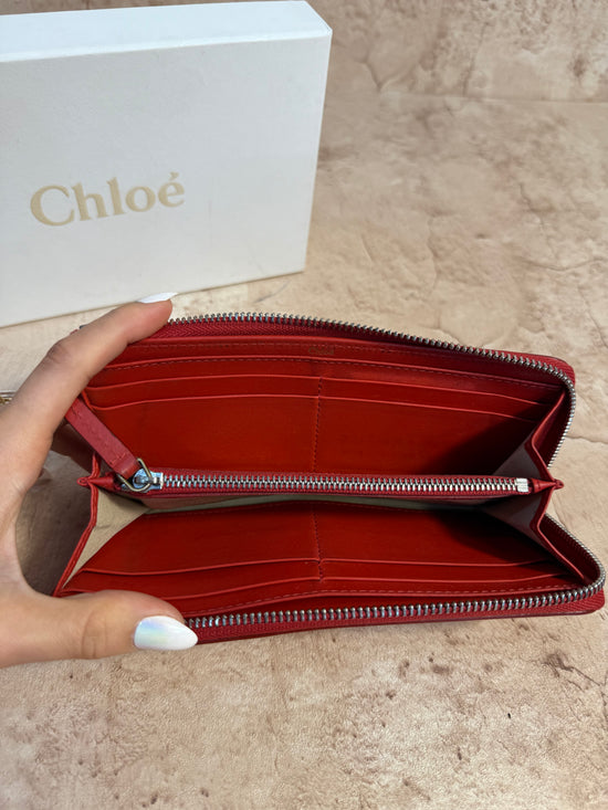 Chloe Red Leather Zippy Wallet