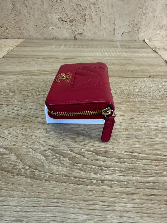 Chanel Chevron Red Leather Zippy Compact Wallet