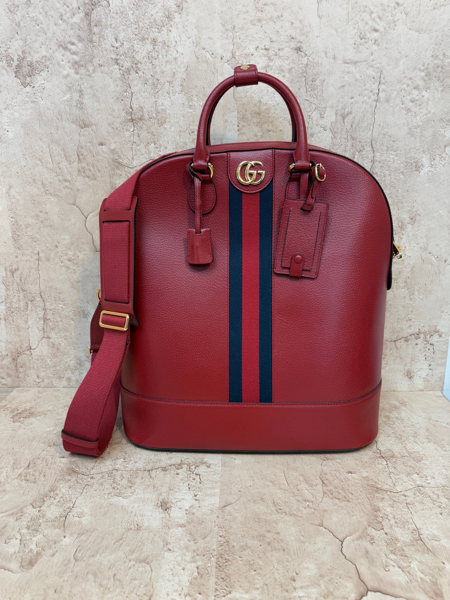 LIKE NEW- Gucci Red Savoy Web Bowling Tote