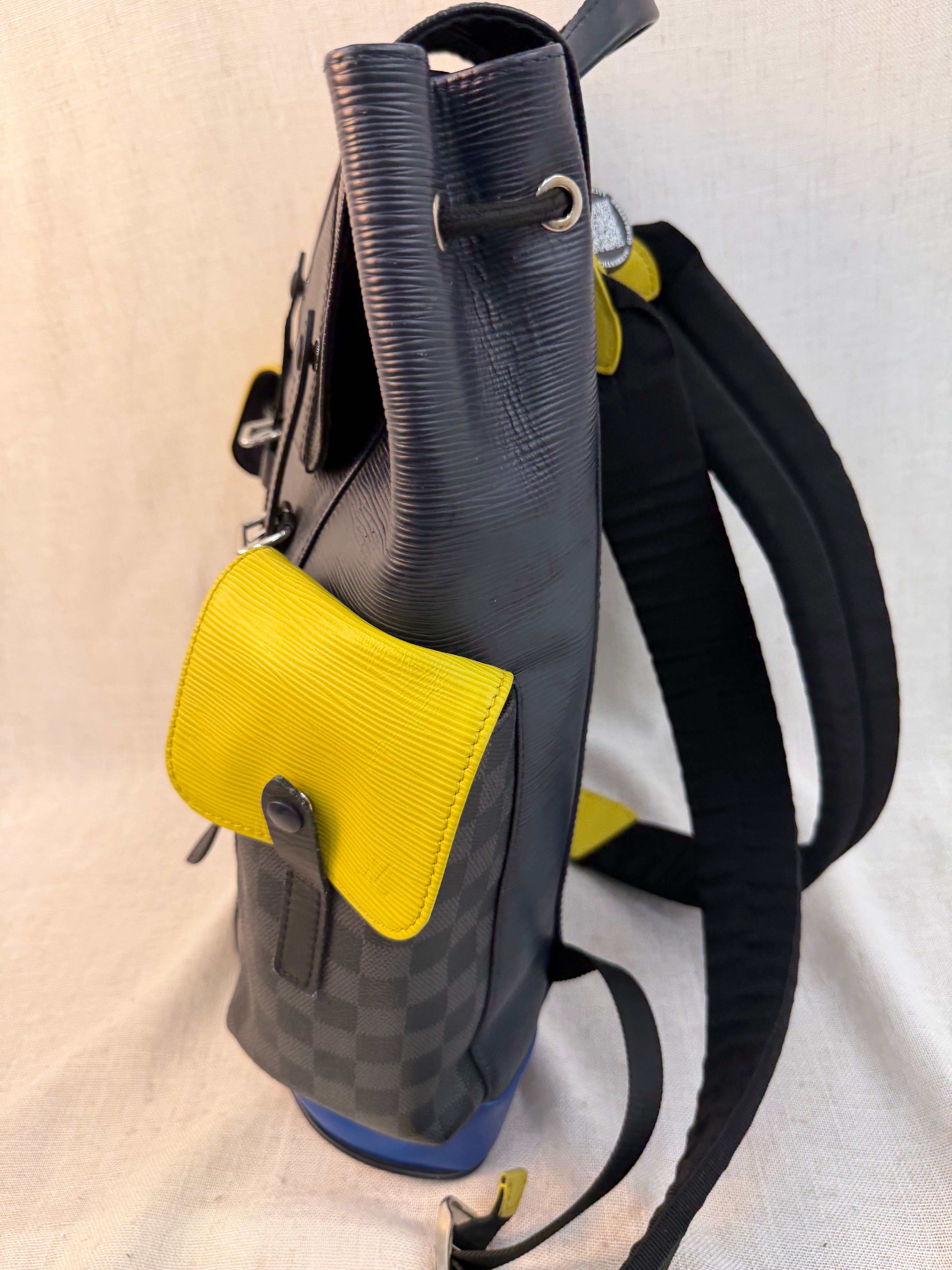 Louis Vuitton Limited Edition Navy Blue Neon Epi & Damier Graphite Christopher Backpack