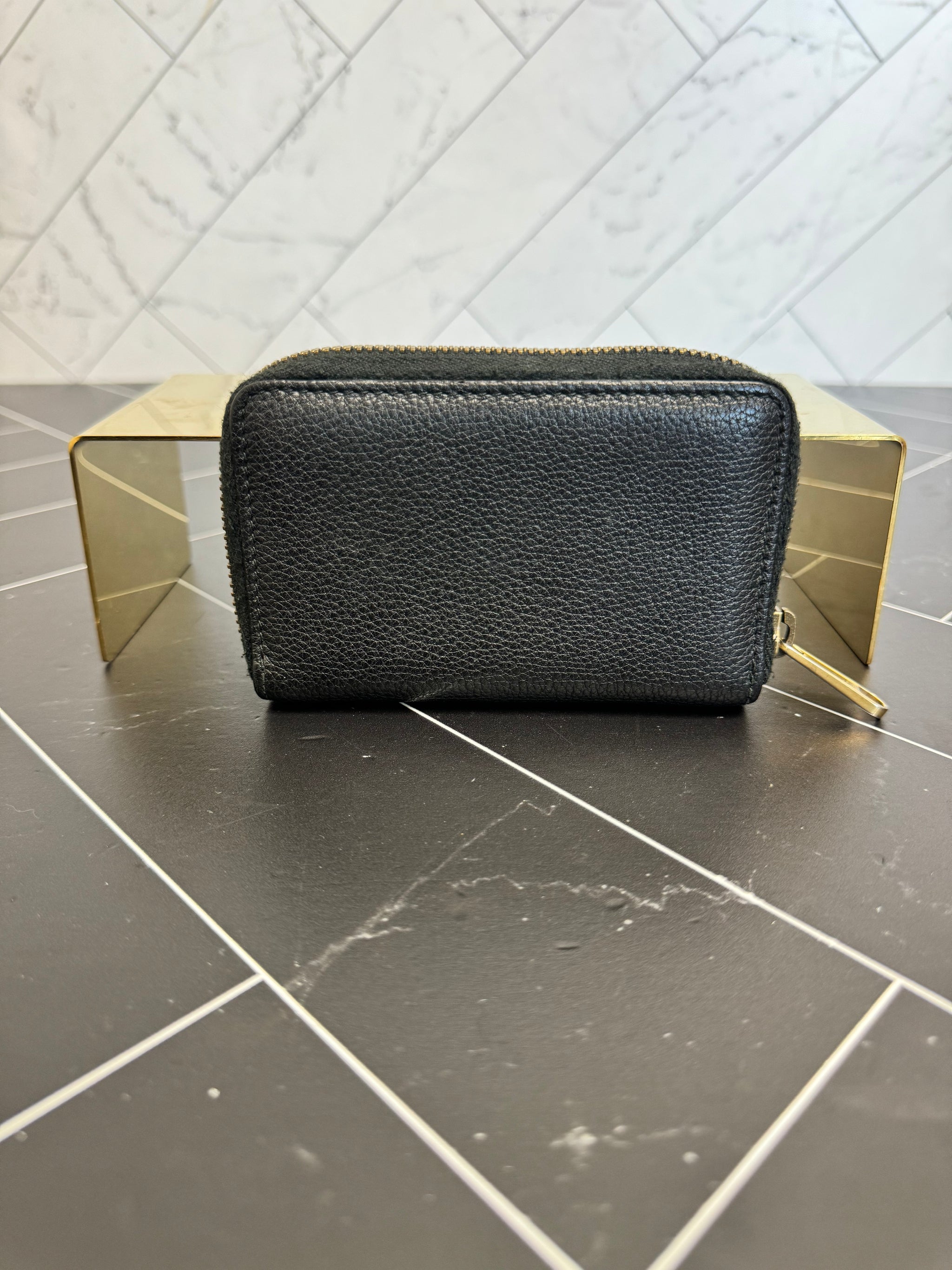 Gucci Black Leather Logo Compact Zippy Wallet