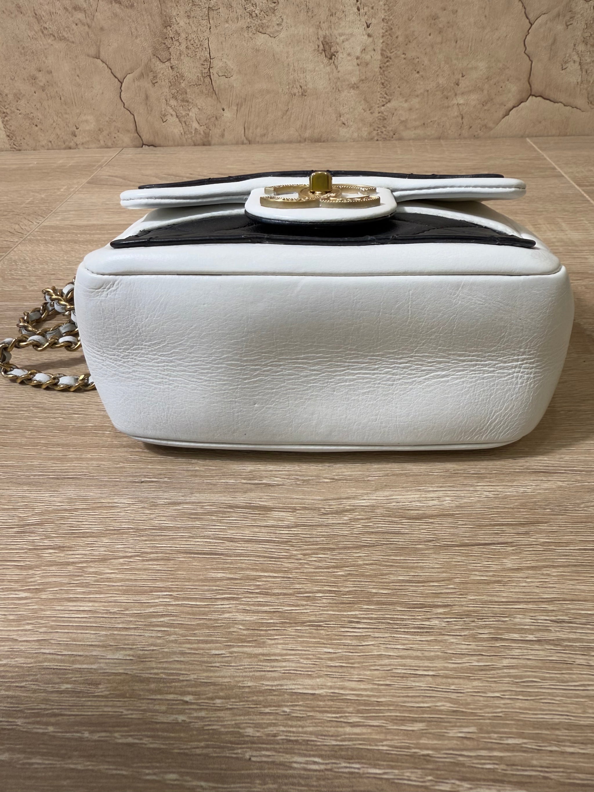 Chanel White & Black Lambskin Mini Flap Bag