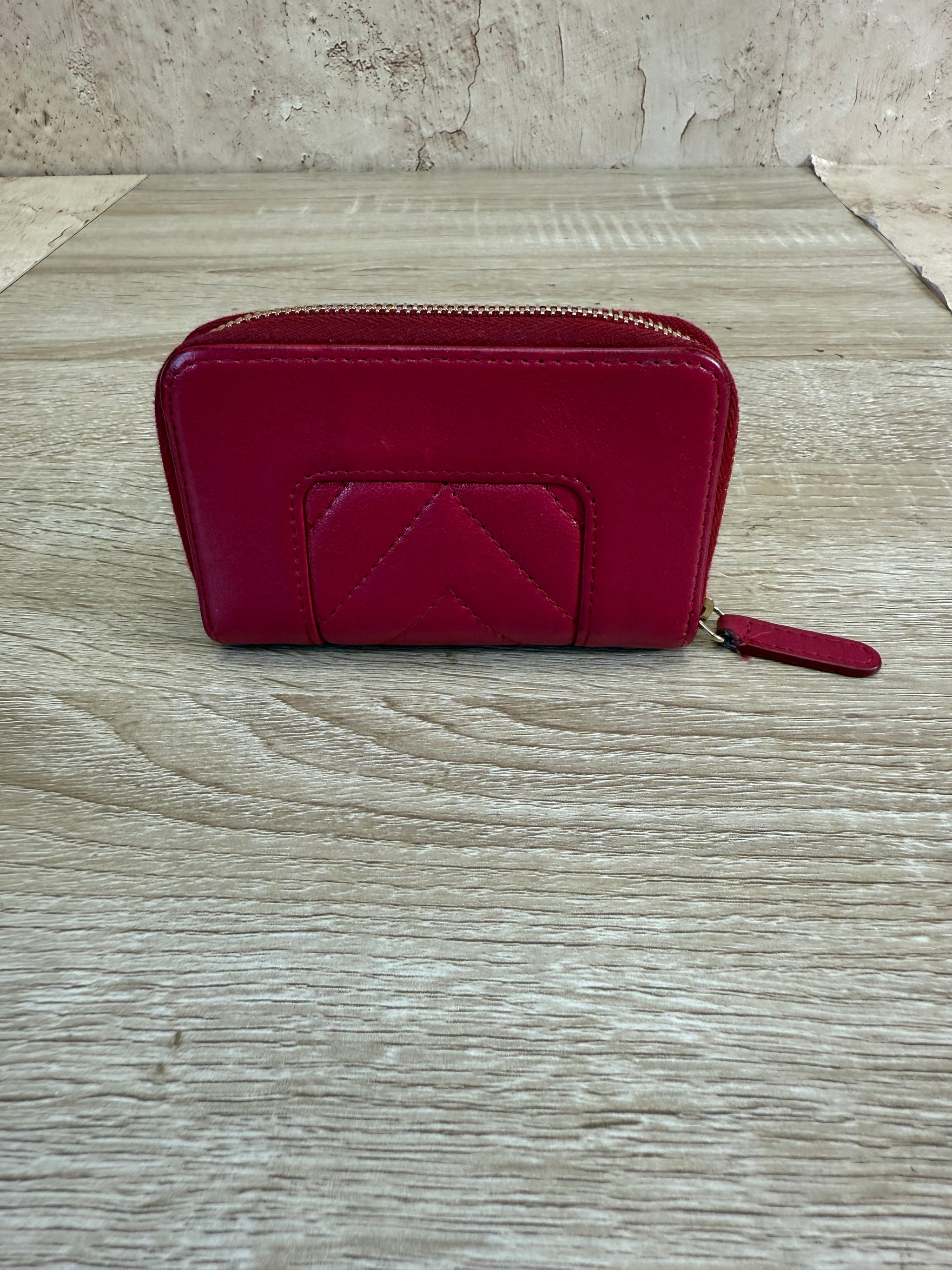 Chanel Chevron Red Leather Zippy Compact Wallet