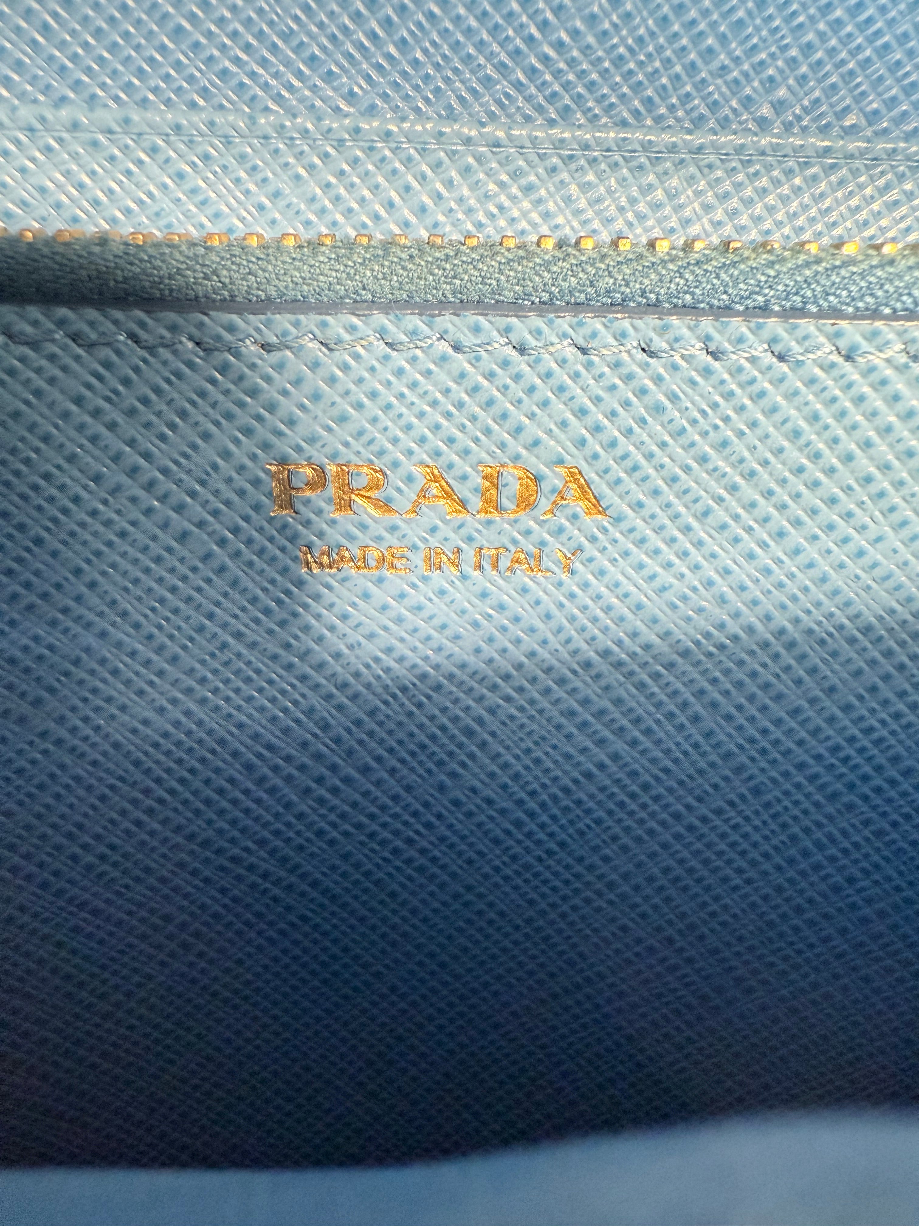 Prada Light Blue Saffiano Leather Long Wallet