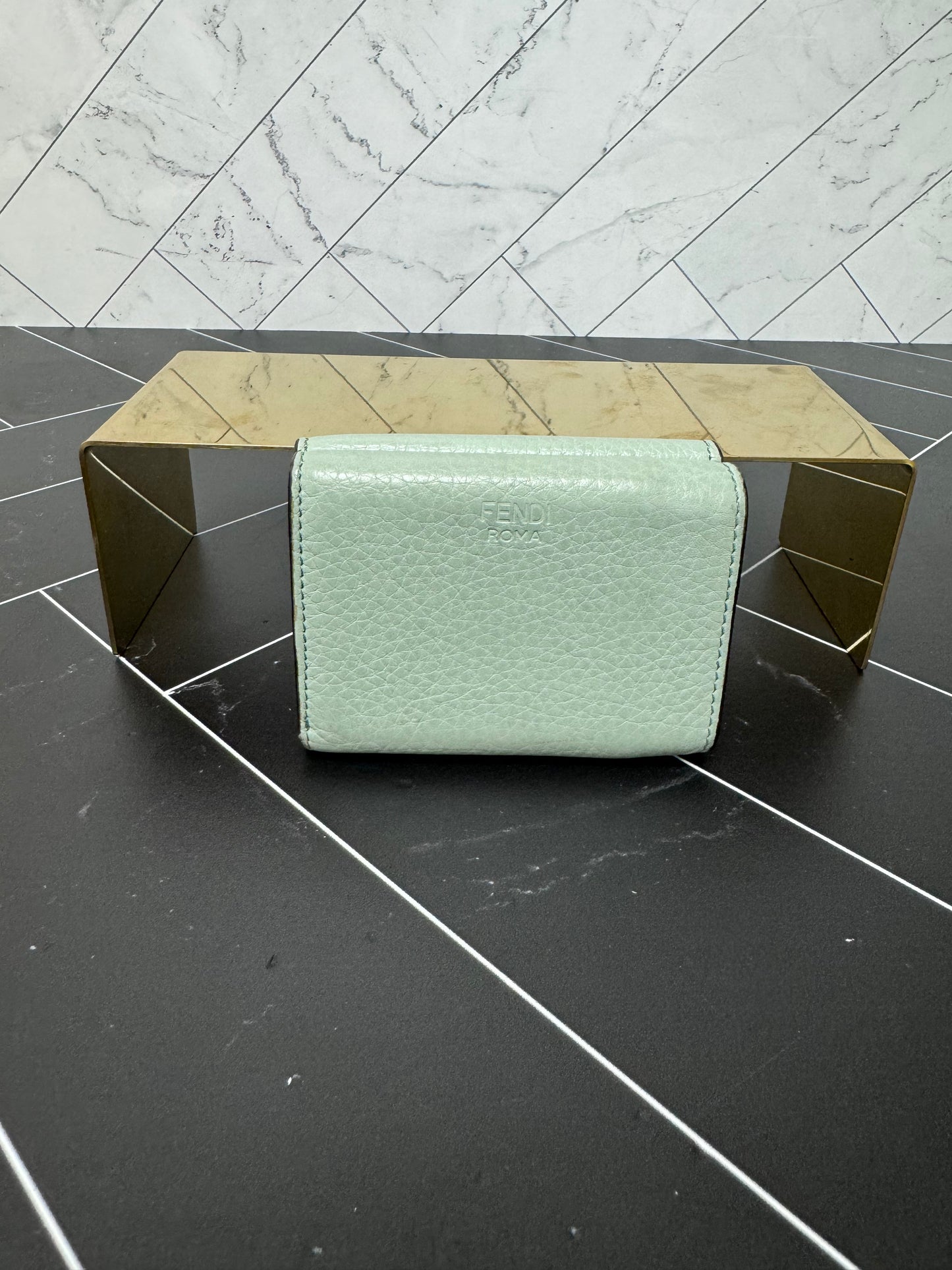 Fendi Mint Green Leather Trifold Wallet