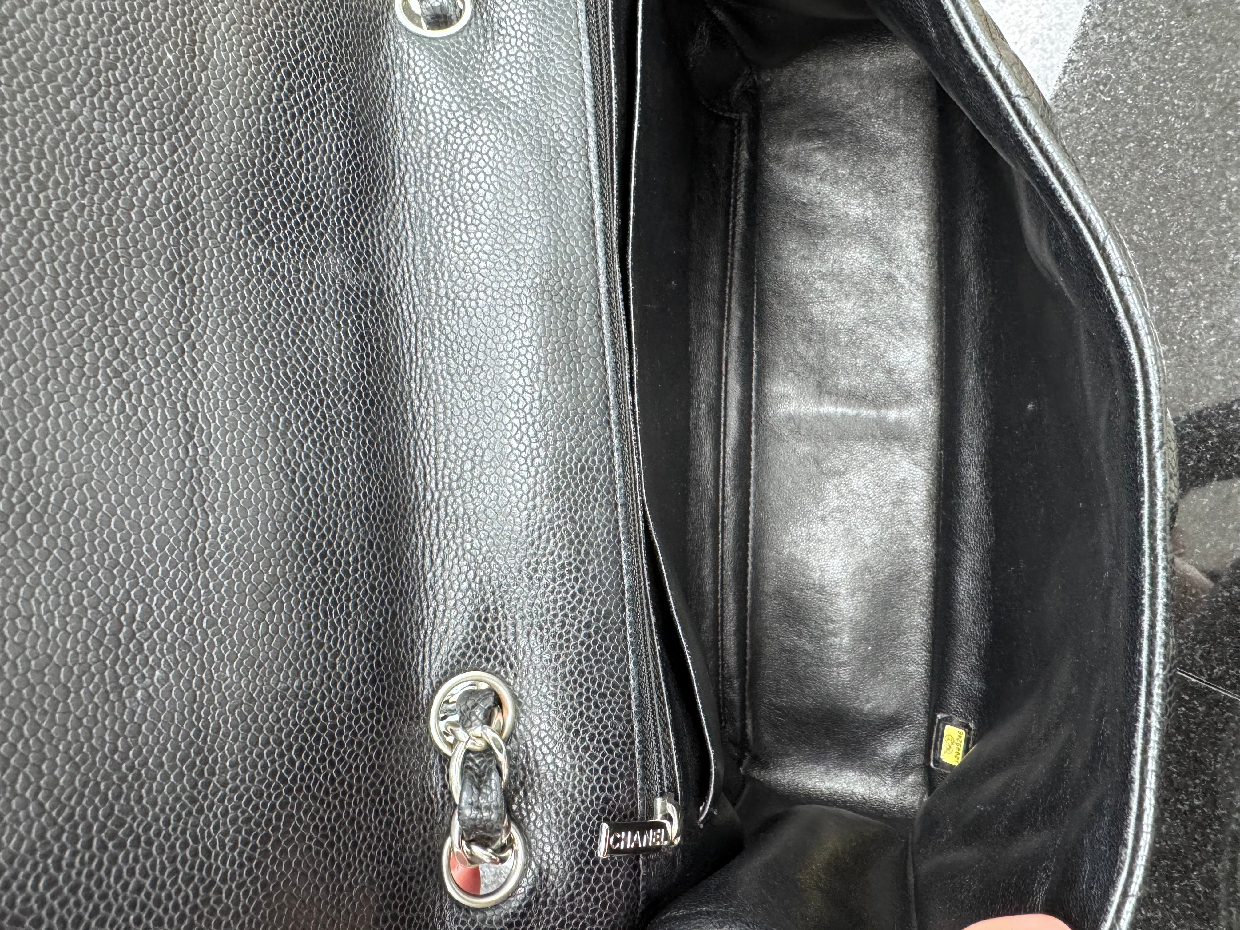 Chanel Black Quilted Caviar Leather Jumbo Classic Double Flap Bag