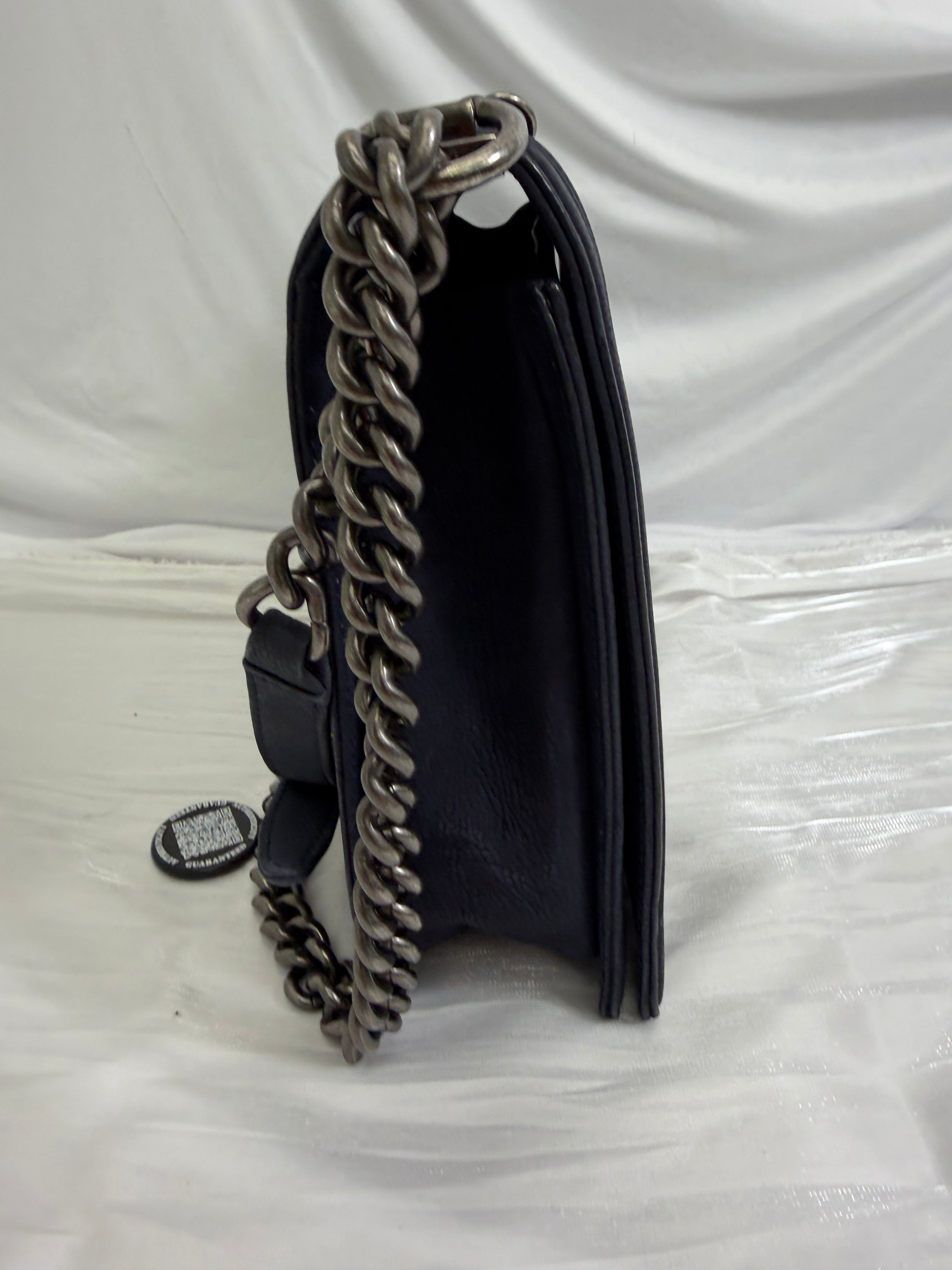 Chanel Navy Quilted Caviar Large Boy Bag