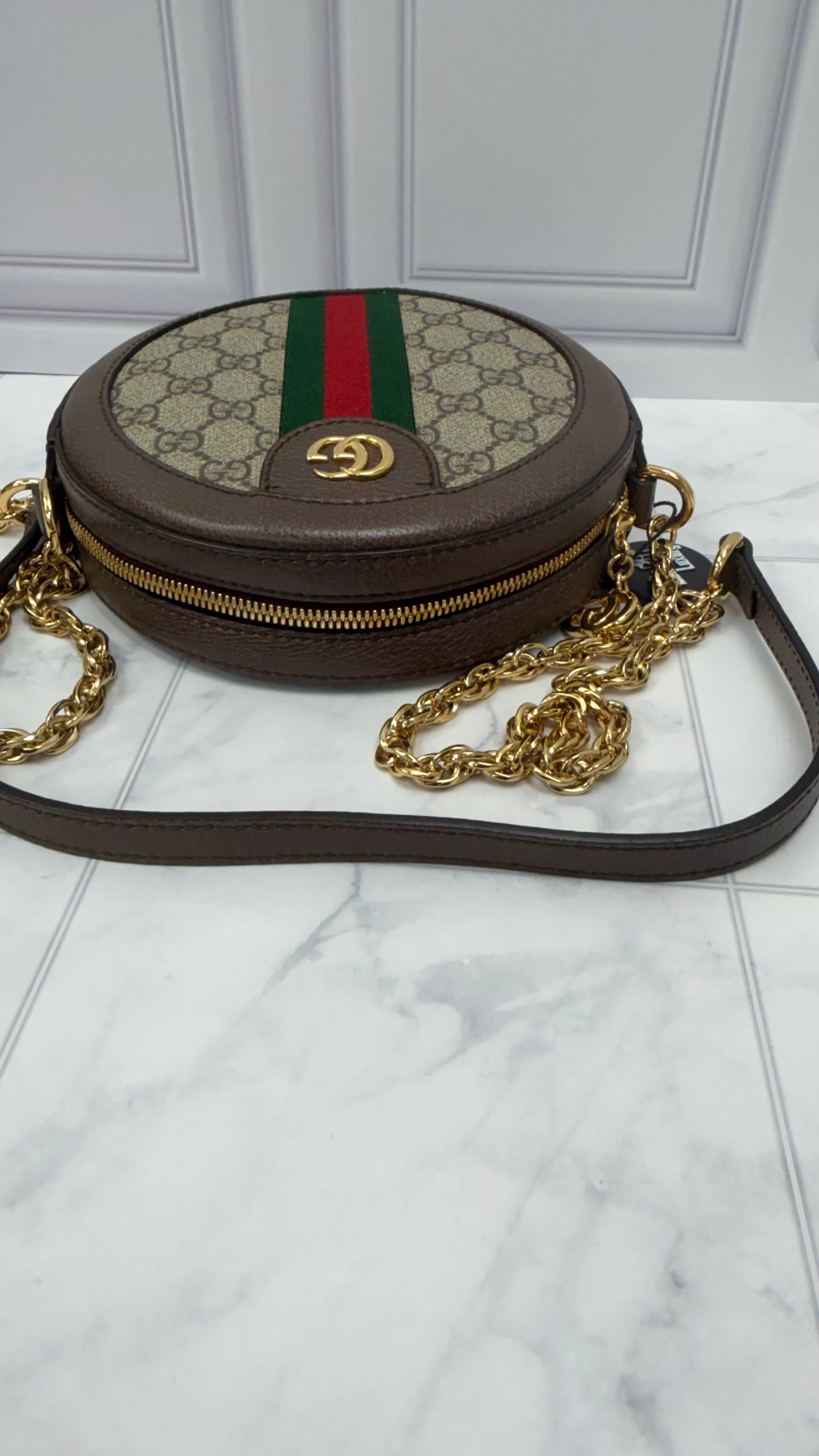 *DONS DROP* Gucci Supreme Canvas & Leather Web Marmont Round Crossbody