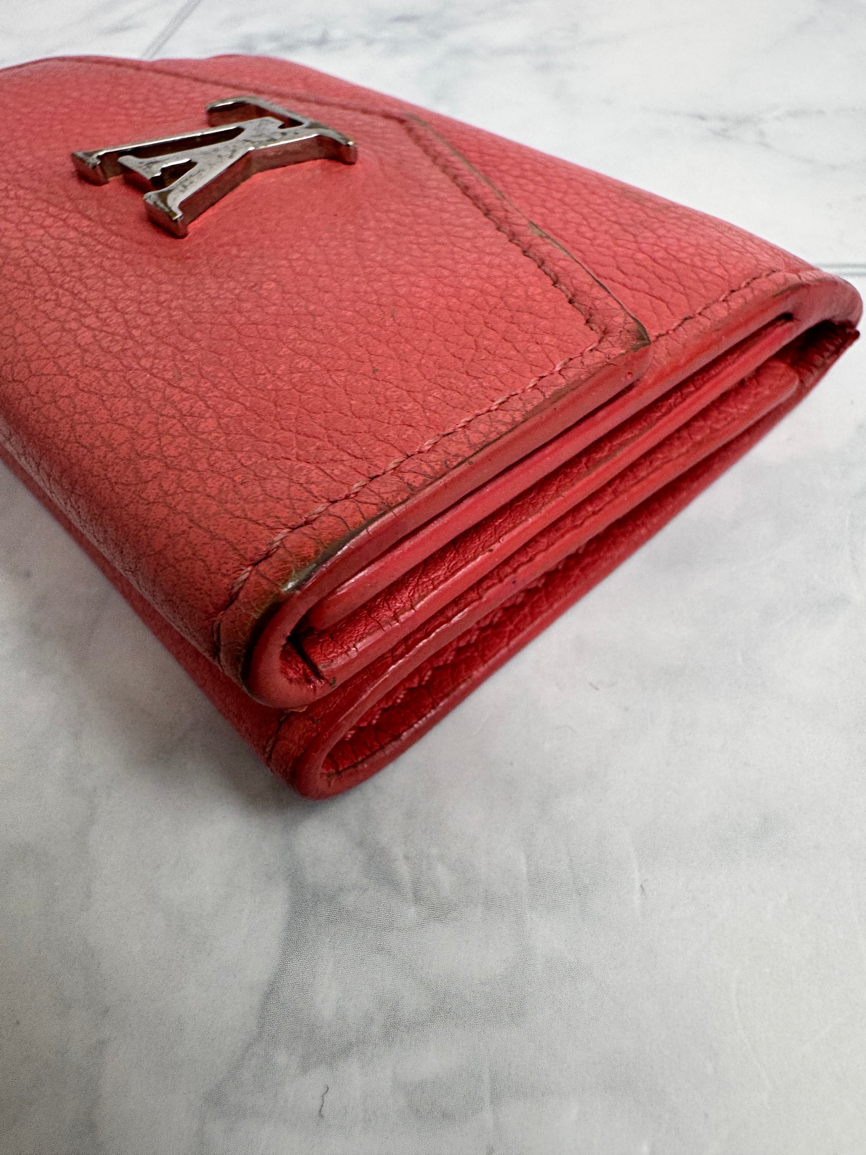 Louis Vuitton Pink Grained Leather Lockmini Compact Wallet